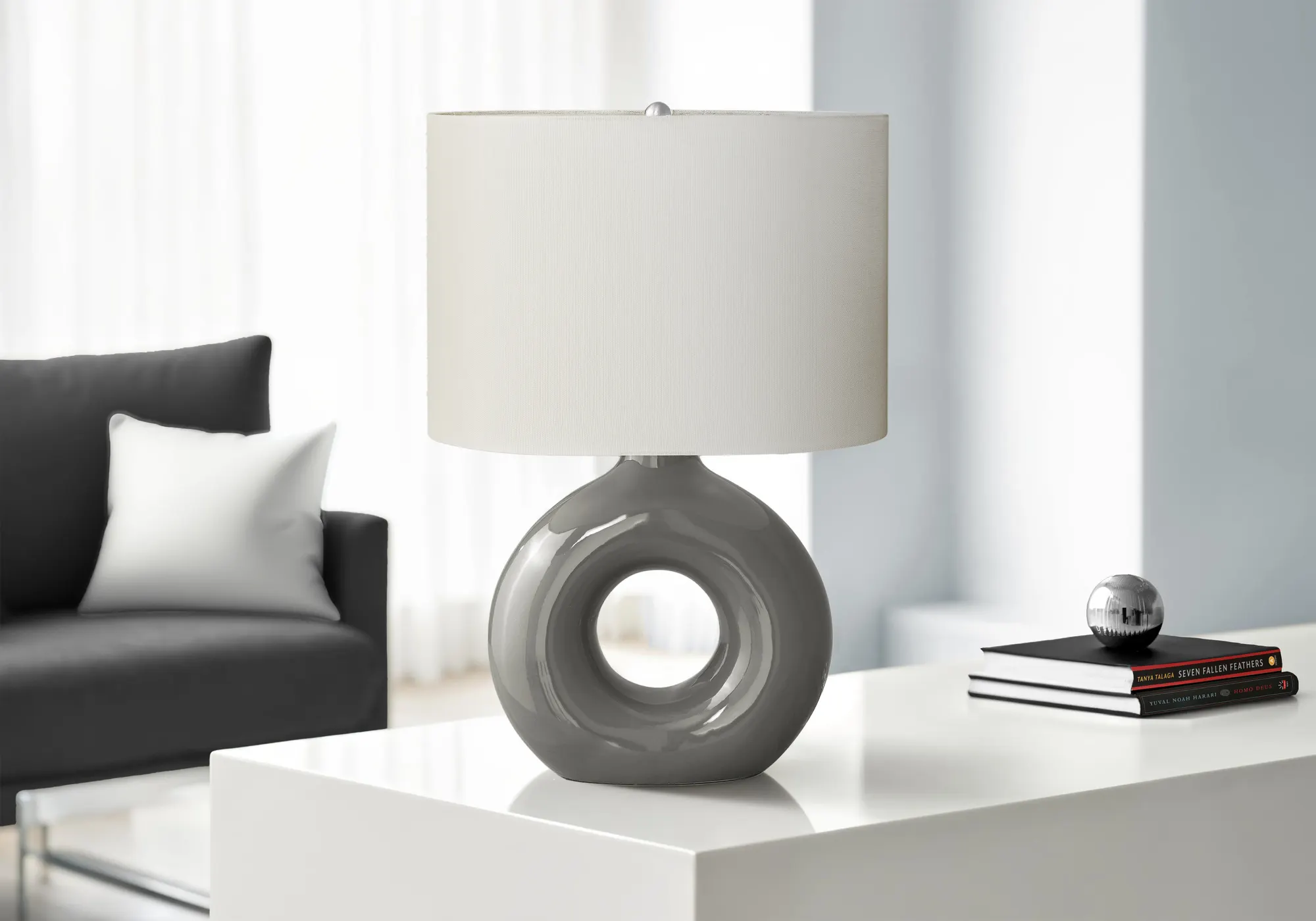 Modern Grey Ceramic Table Lamp, 24 in
