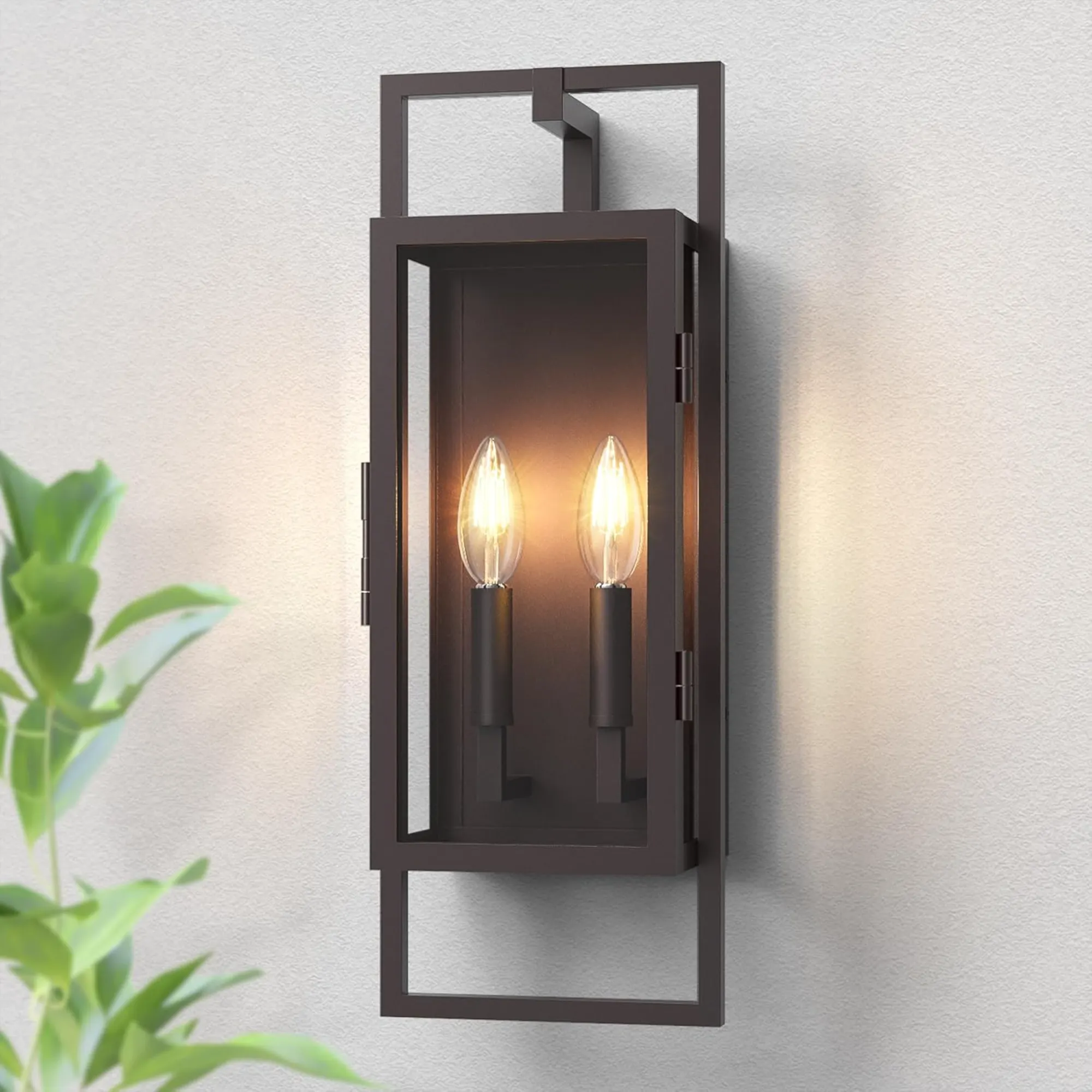 Modern Oil Rubbed Bronze 2-Light Clear Glass Outdoor Wall Light, 21.5 in · Dusk-to-Dawn, image 2 of 7