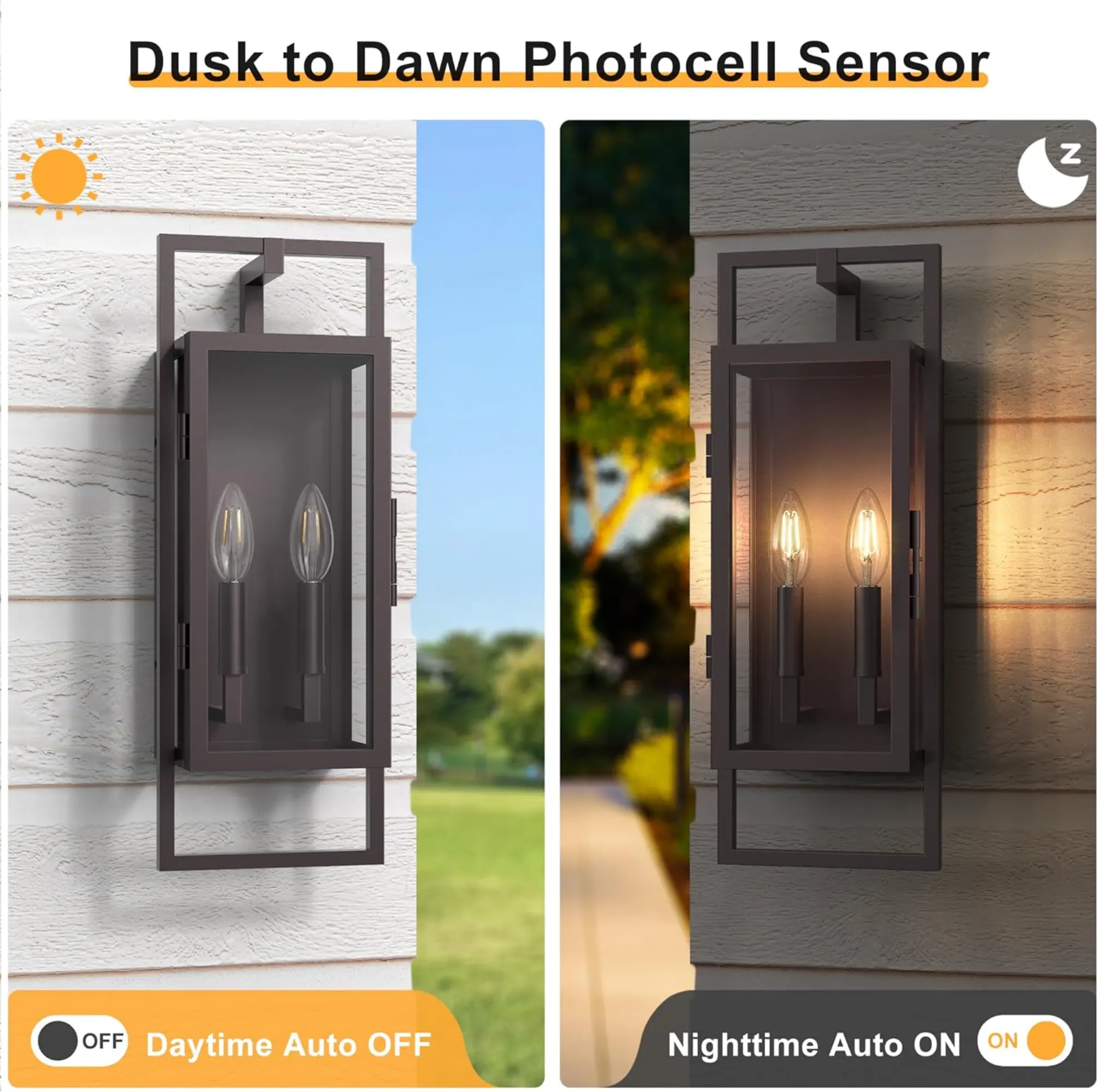 Modern Oil Rubbed Bronze 2-Light Clear Glass Outdoor Wall Light, 21.5 in · Dusk-to-Dawn, image 6 of 7