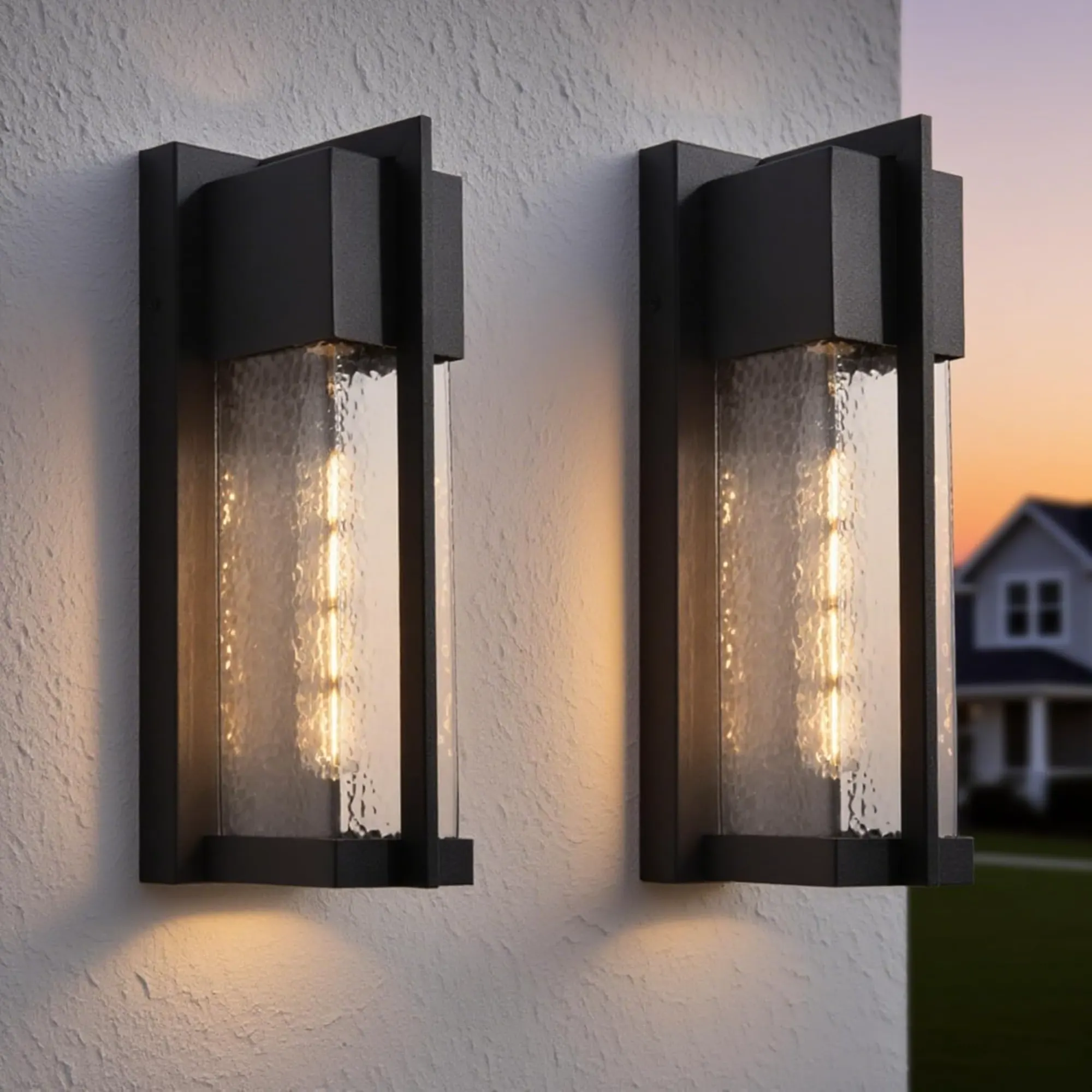 Black Glass Outdoor Wall Light, 13 in · Dusk-to-Dawn (2-Pack), image 3 of 7
