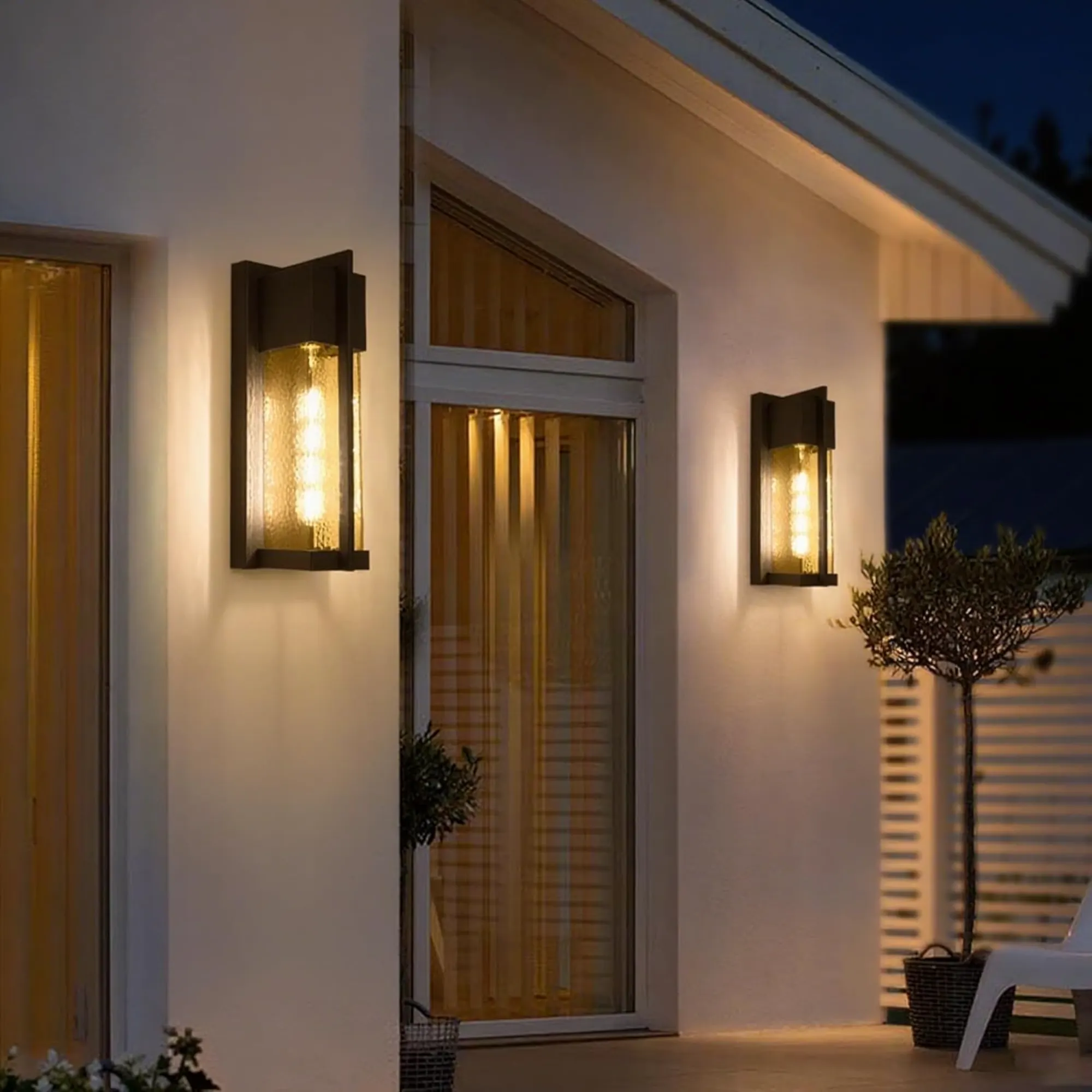Black Glass Outdoor Wall Light, 13 in · Dusk-to-Dawn (2-Pack), image 5 of 7