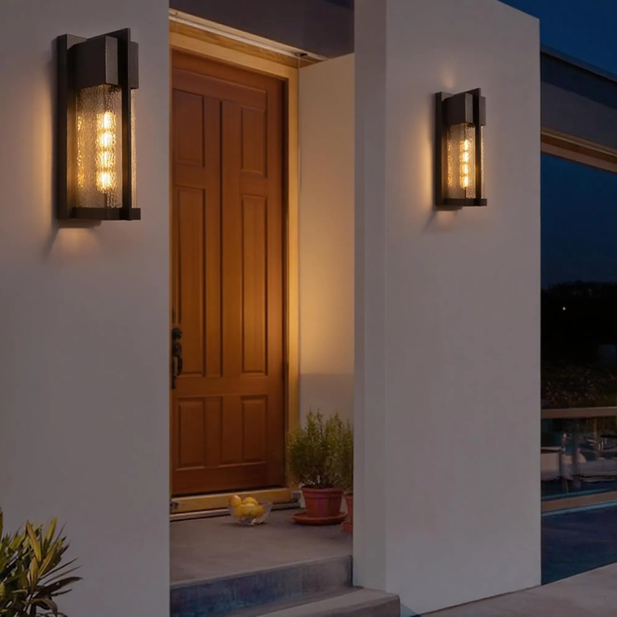 Black Glass Outdoor Wall Light, 13 in · Dusk-to-Dawn (2-Pack)