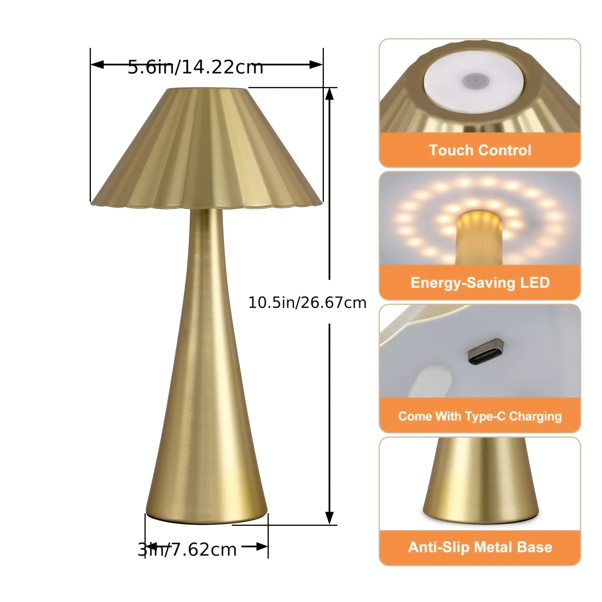 Modern Gold Desk Lamp, 10.5 in · Dimmable (2-Pack), image 7 of 7