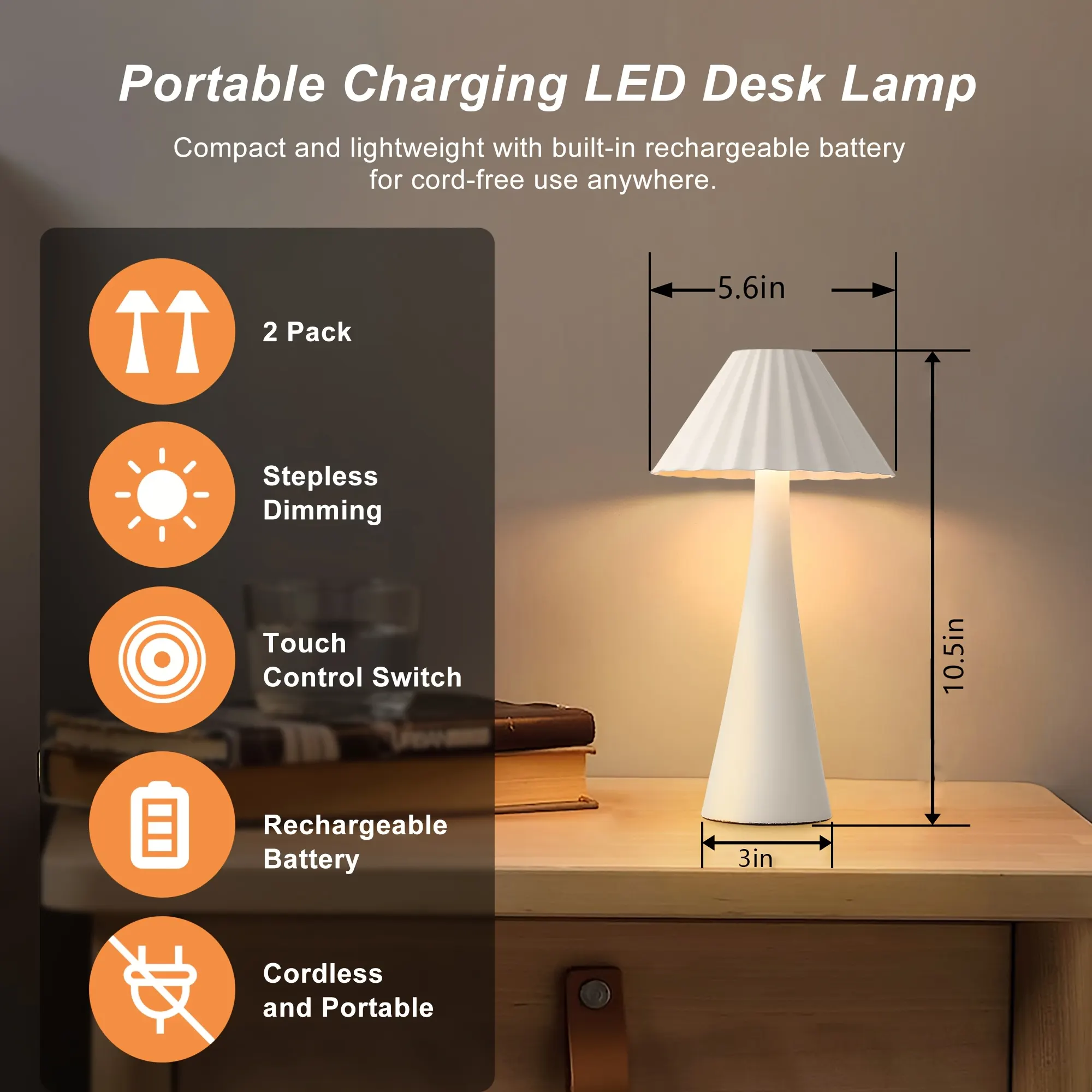 Modern White Desk Lamp, 10.5 in · Dimmable (2-Pack), image 3 of 6