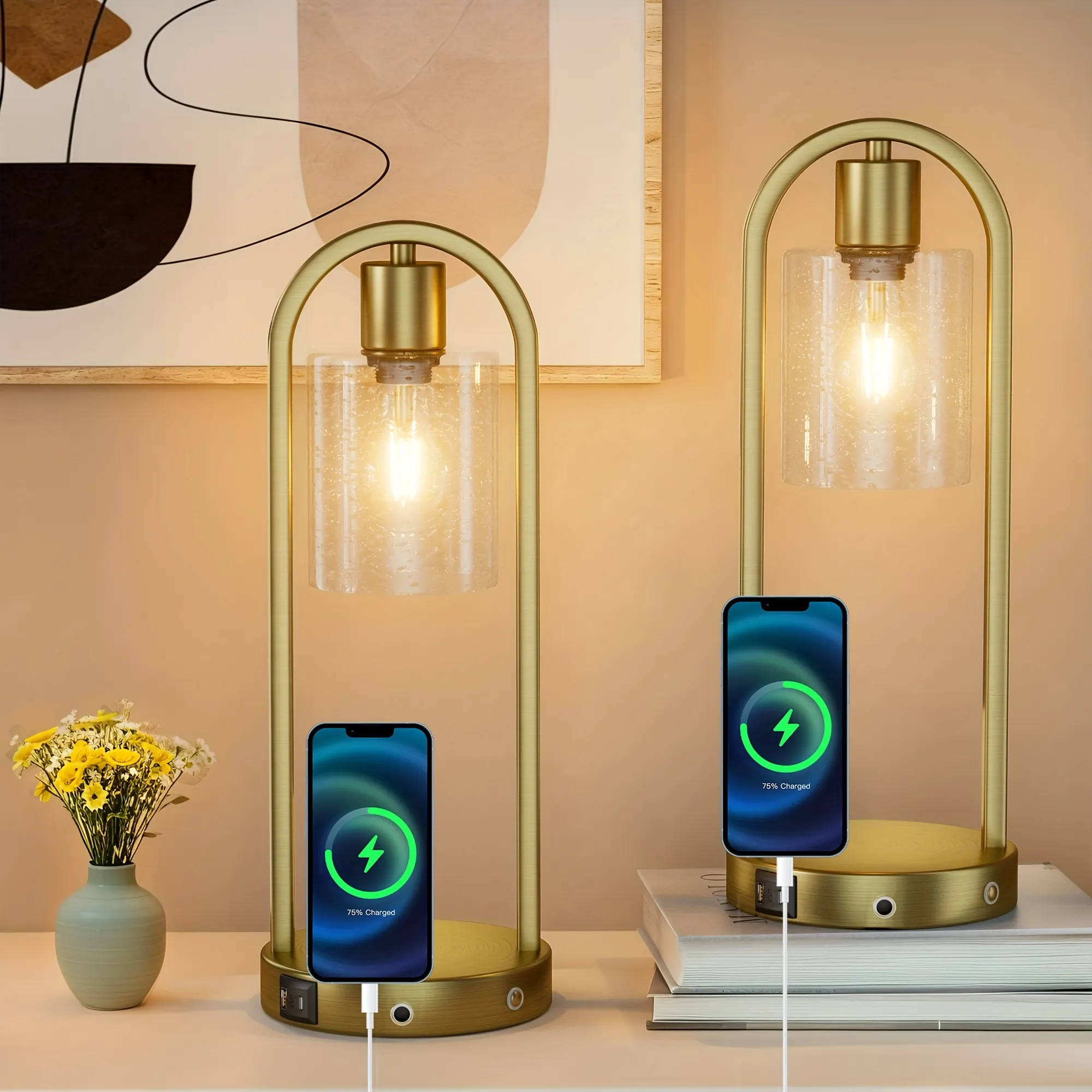 Modern Seeded Glass Desk Lamp, 16 in (2-Pack), image 2 of 4