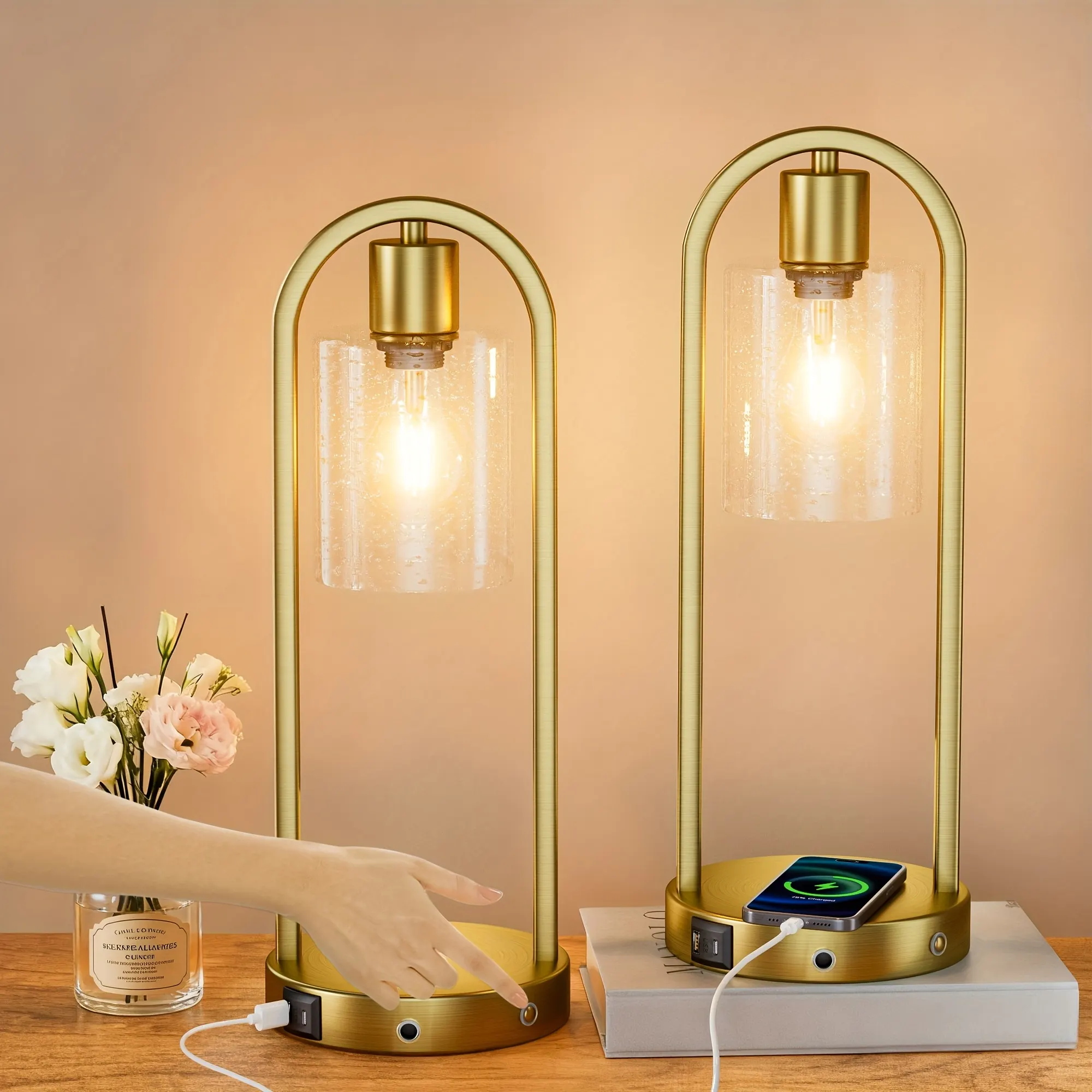 Modern Seeded Glass Desk Lamp, 16 in (2-Pack), image 3 of 4