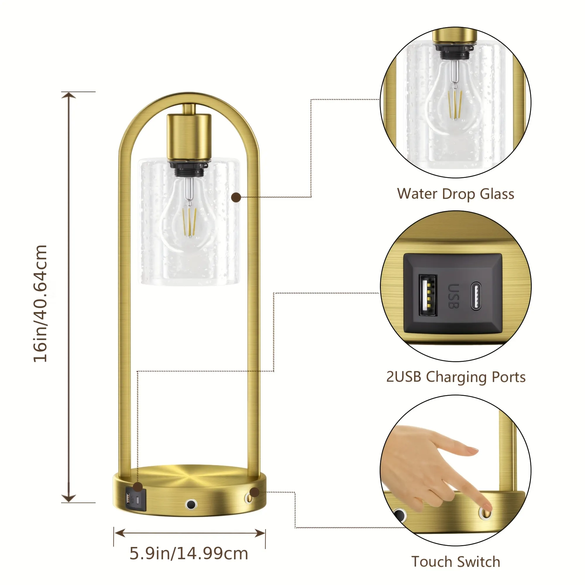 Modern Seeded Glass Desk Lamp, 16 in (2-Pack), image 4 of 4