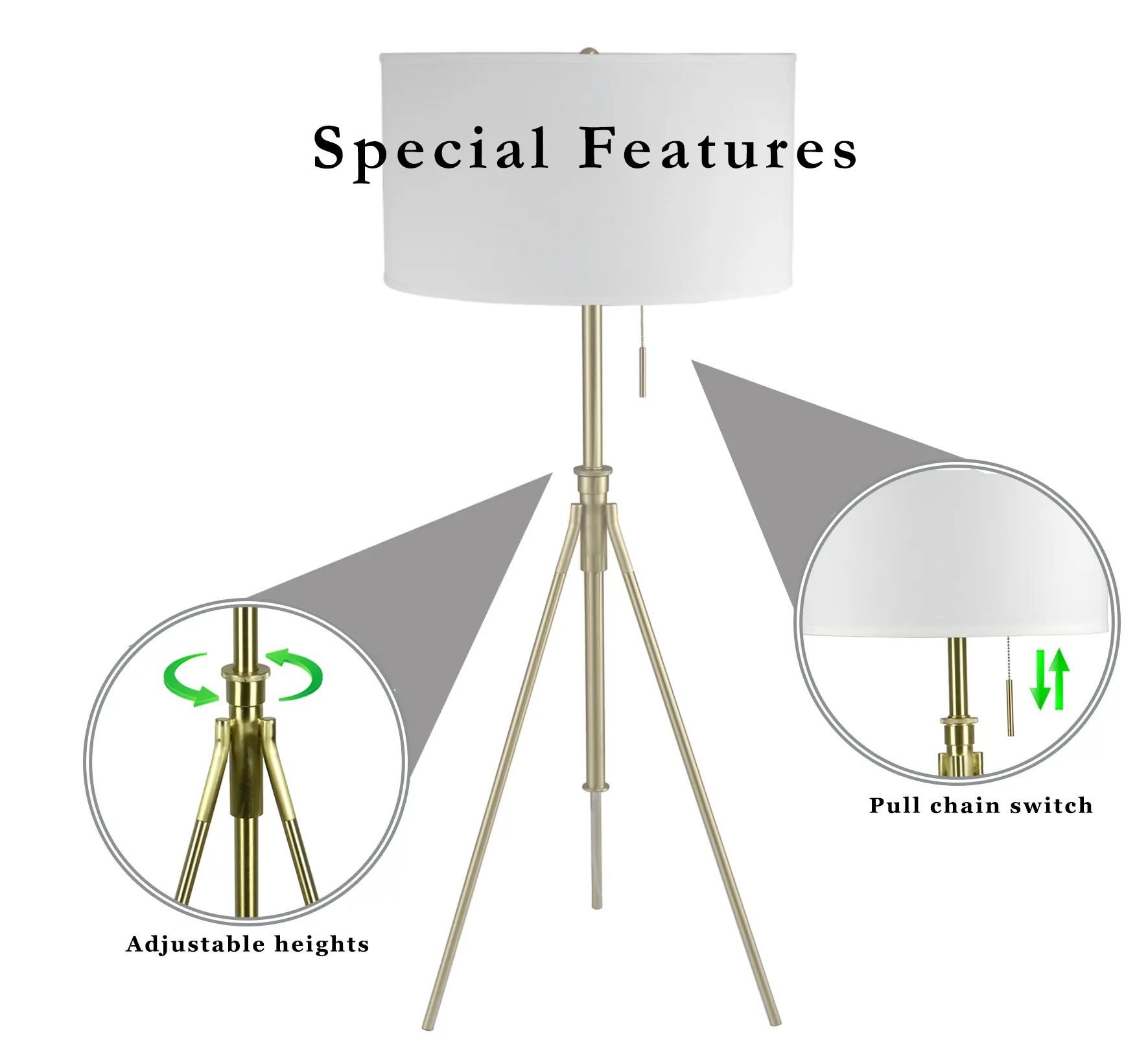 Adjustable Tripod Floor Lamp, 58 in to 72 in, image 2 of 5