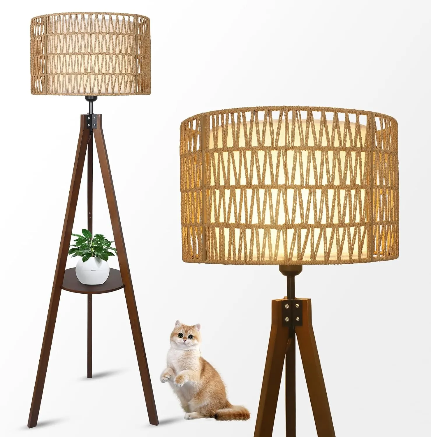 Modern Farmhouse Rattan Fabric Floor Lamp, image 8 of 8