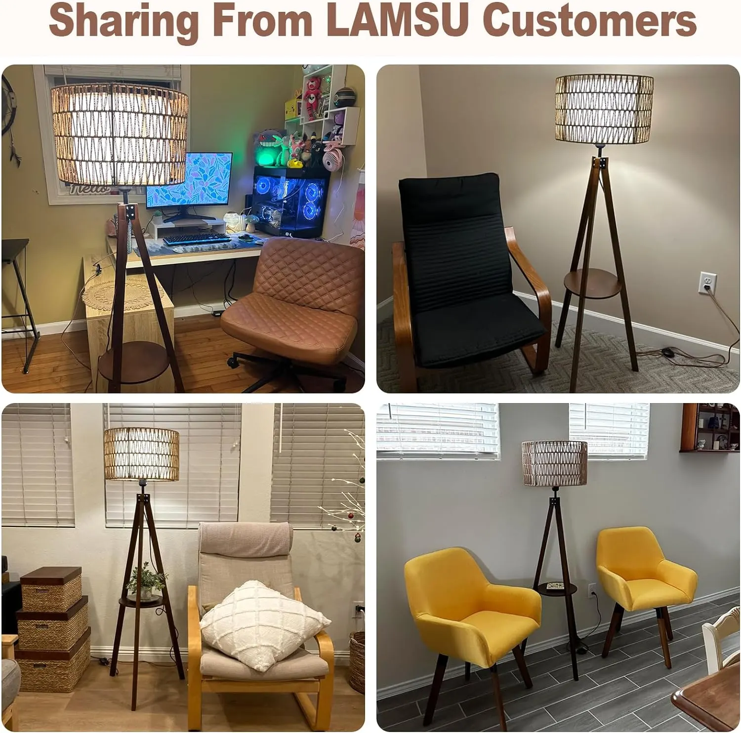 Modern Farmhouse Rattan Fabric Floor Lamp, image 2 of 8