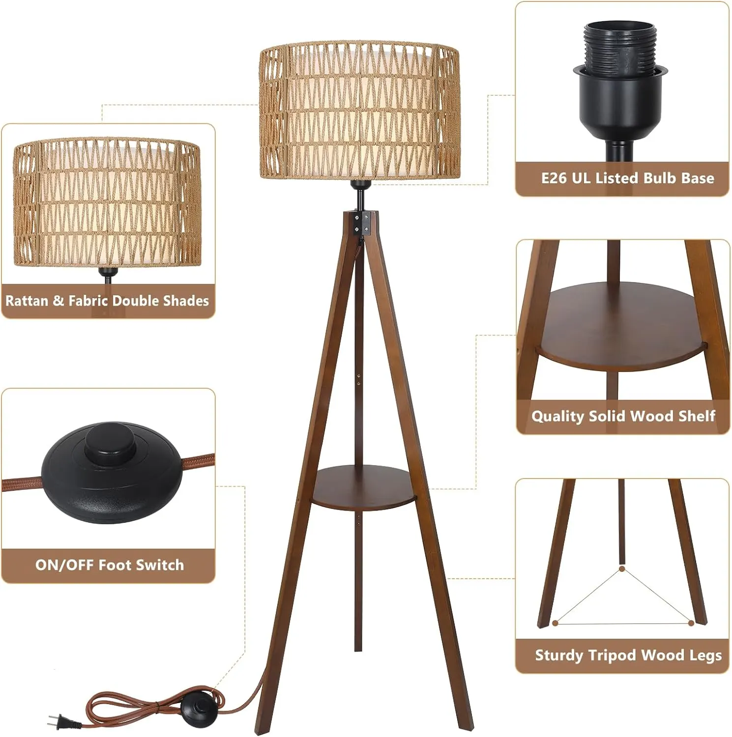 Modern Farmhouse Rattan Fabric Floor Lamp, image 3 of 8