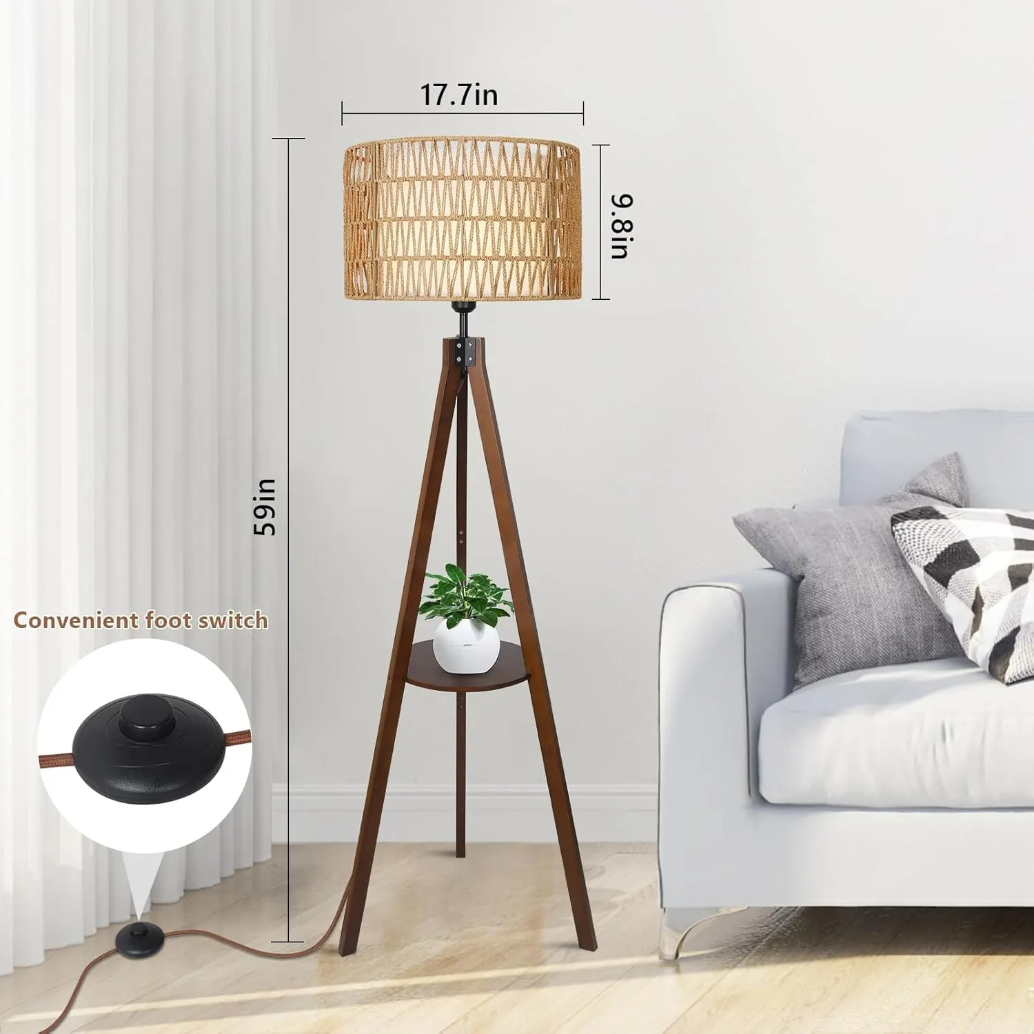 Modern Farmhouse Rattan Fabric Floor Lamp, image 5 of 8
