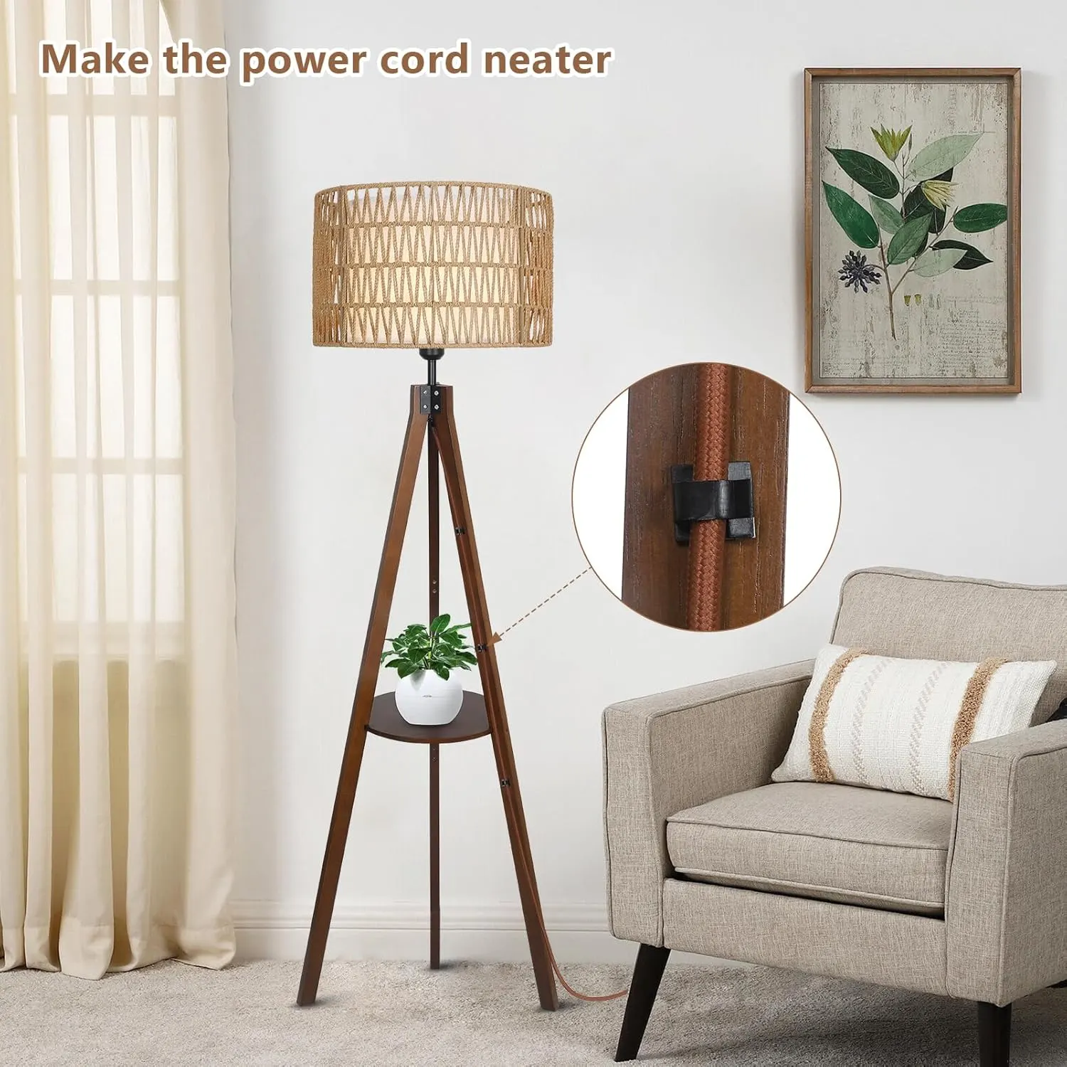 Modern Farmhouse Rattan Fabric Floor Lamp, image 7 of 8