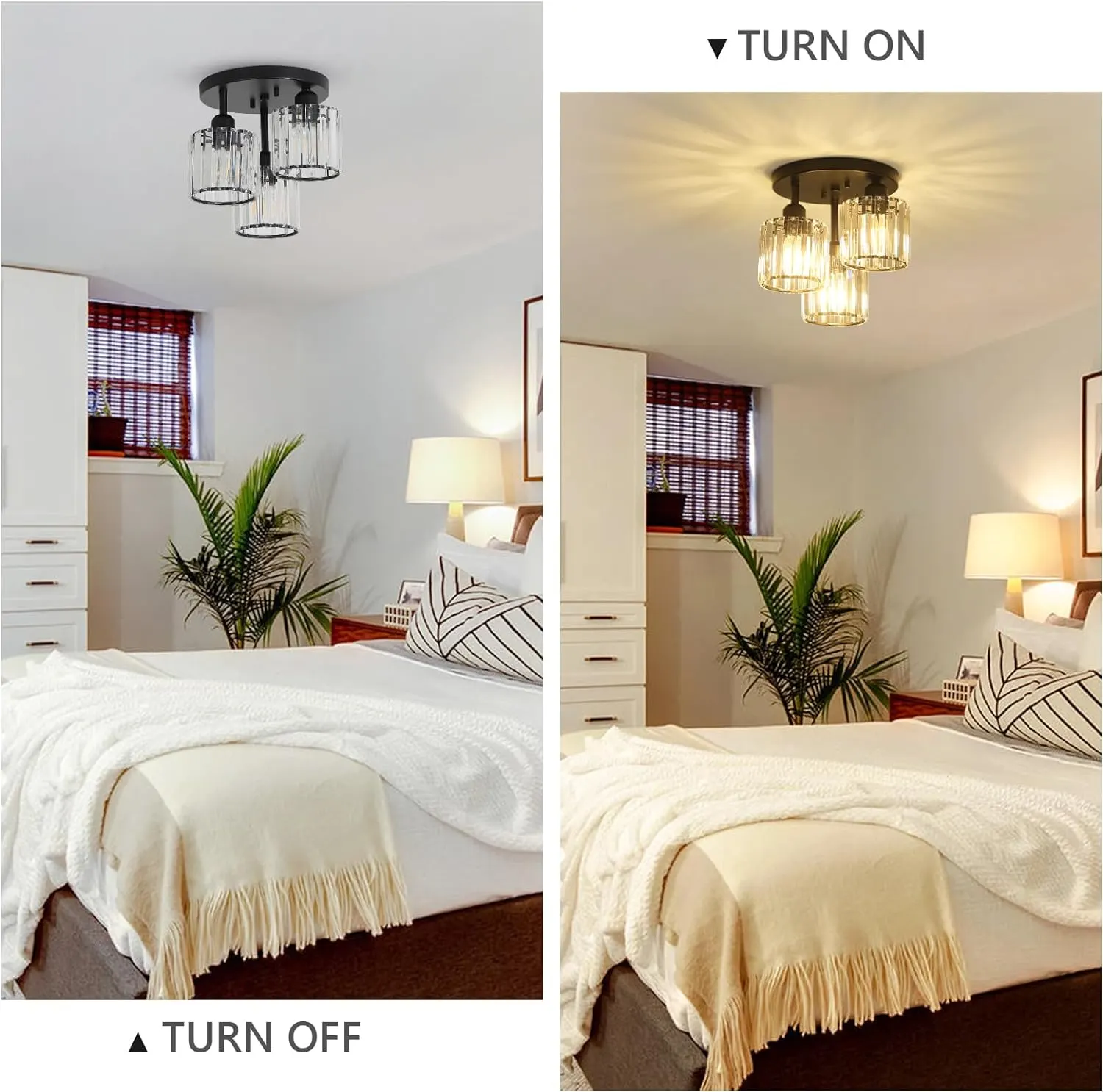 Modern Black 3-Light Crystal Semi-Flush Mount Ceiling Light, image 4 of 9