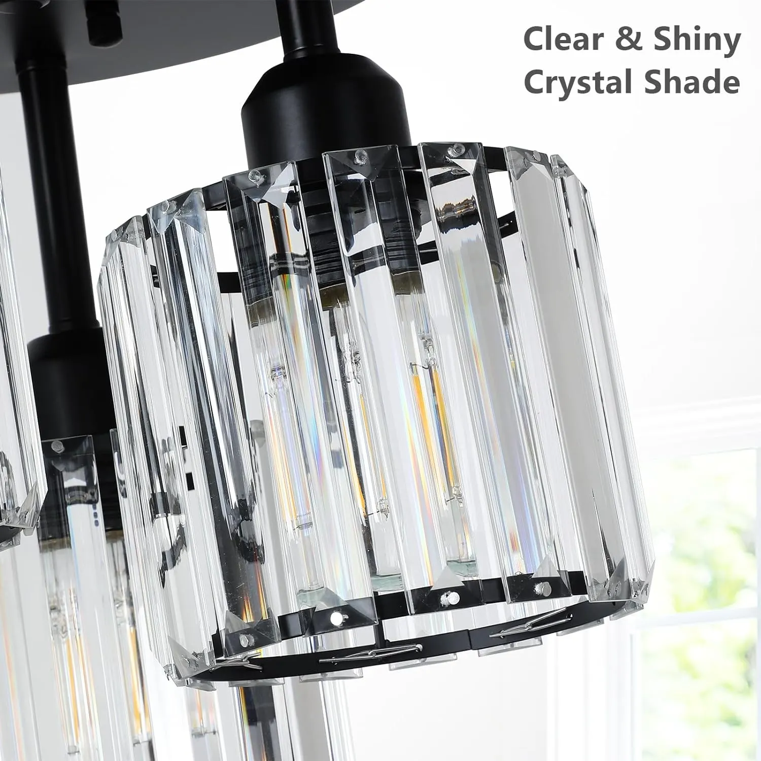 Modern Black 3-Light Crystal Semi-Flush Mount Ceiling Light, image 6 of 9