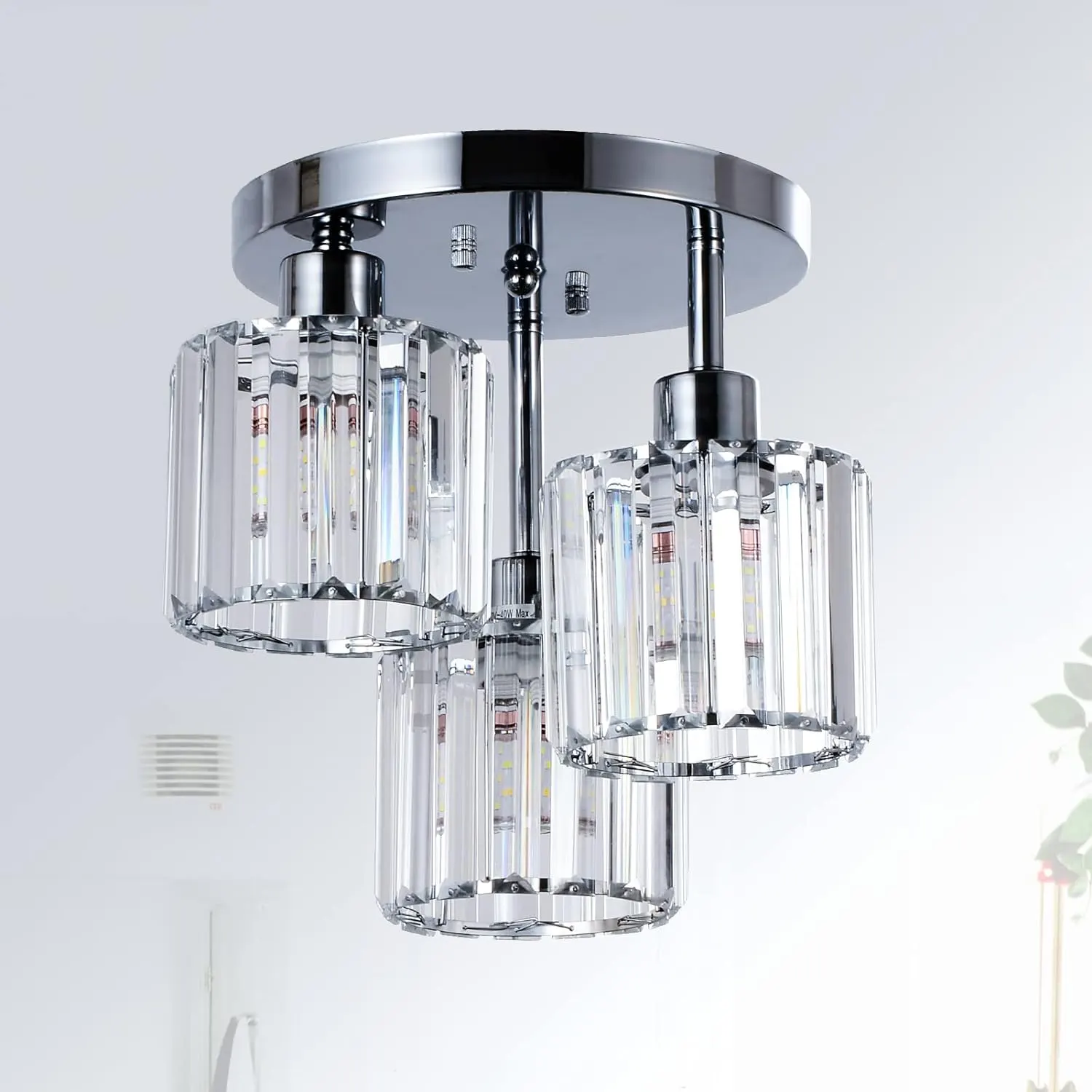 Modern Silver 3-Light Crystal Semi-Flush Mount Ceiling Light, image 8 of 9