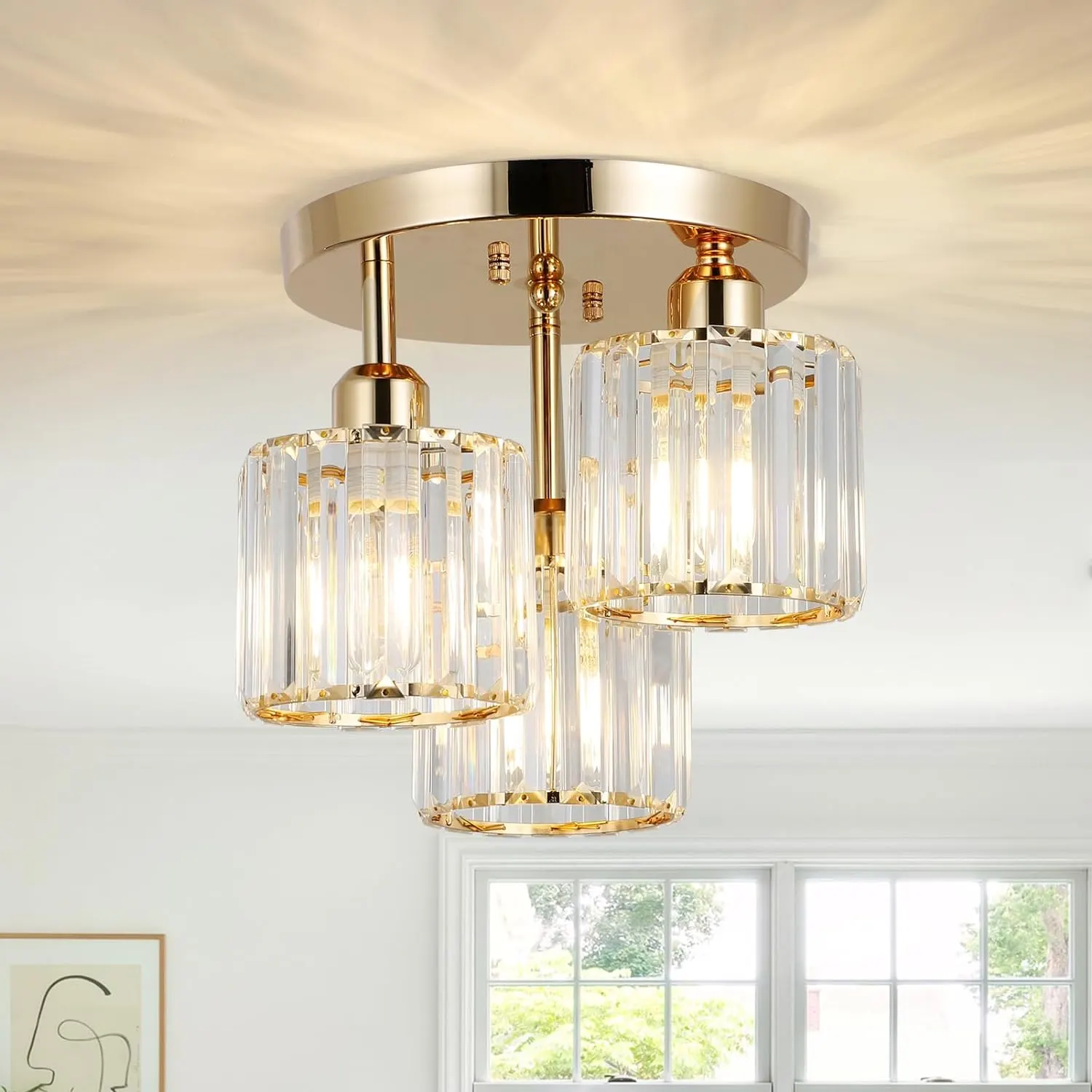 Modern Gold 3-Light Crystal Semi-Flush Mount Ceiling Light