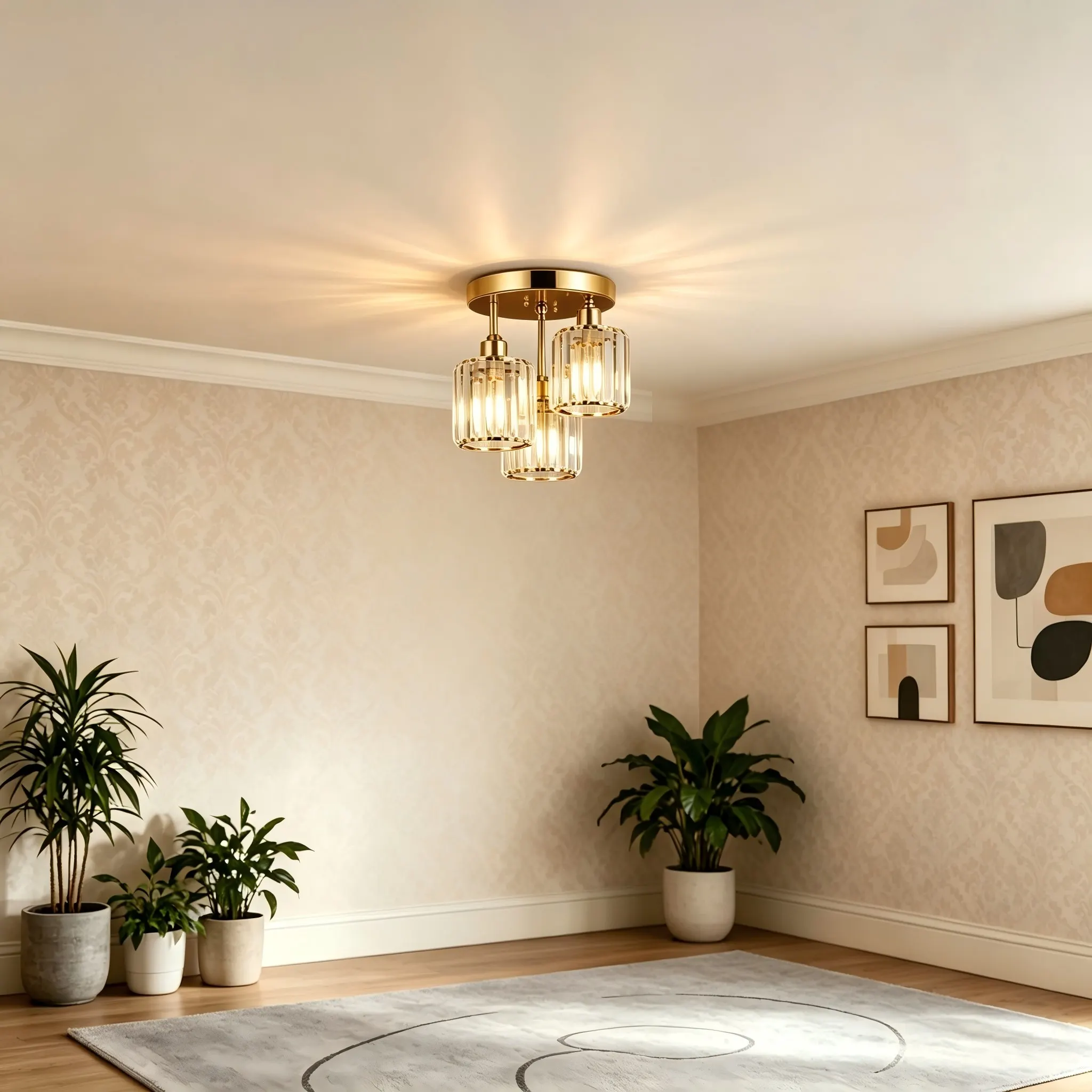 Modern Gold 3-Light Crystal Semi-Flush Mount Ceiling Light, image 8 of 9