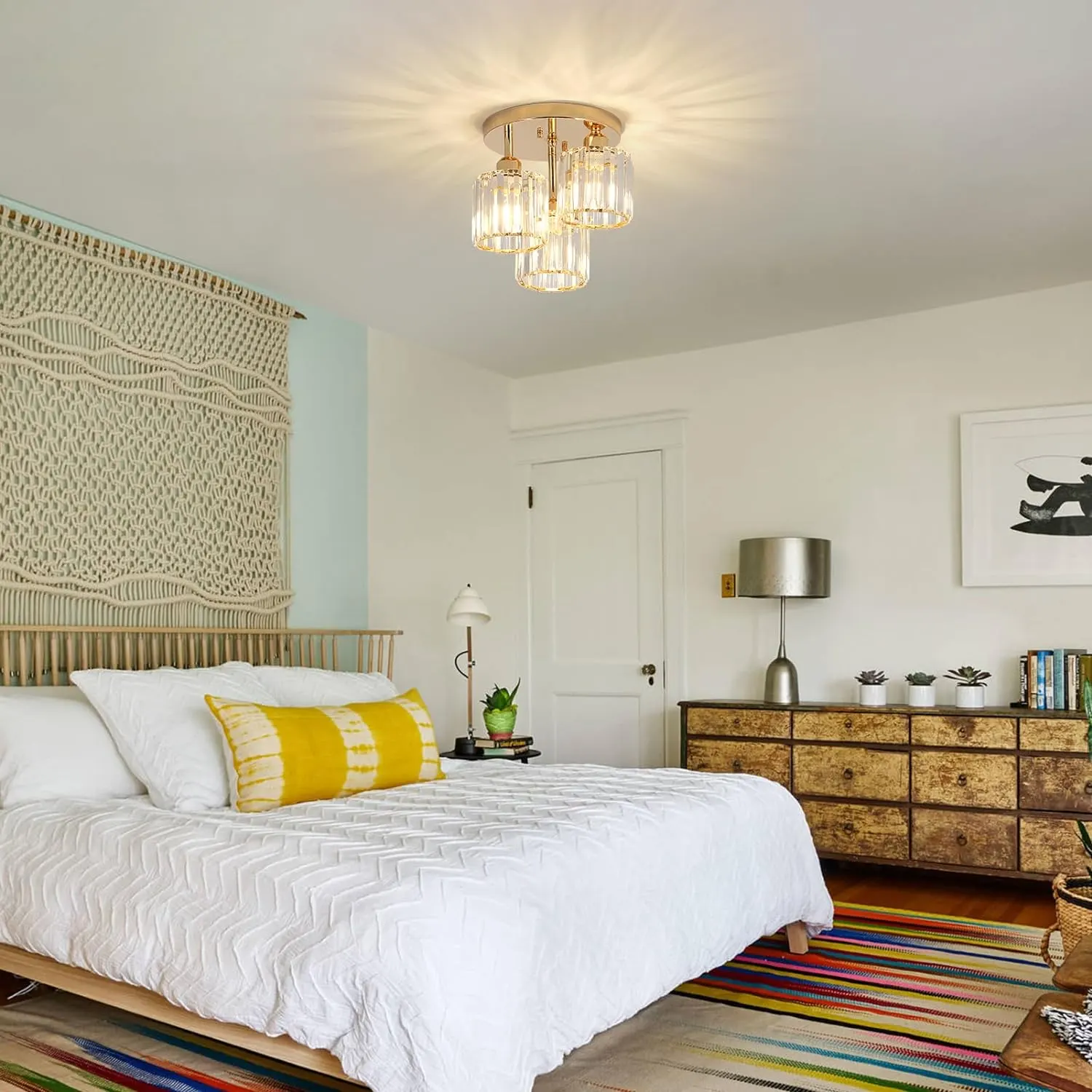 Modern Gold 3-Light Crystal Semi-Flush Mount Ceiling Light, image 9 of 9
