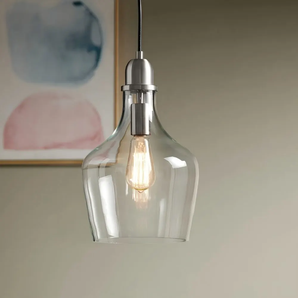 Modern Silver Clear Glass Pendant Light, 9 in
