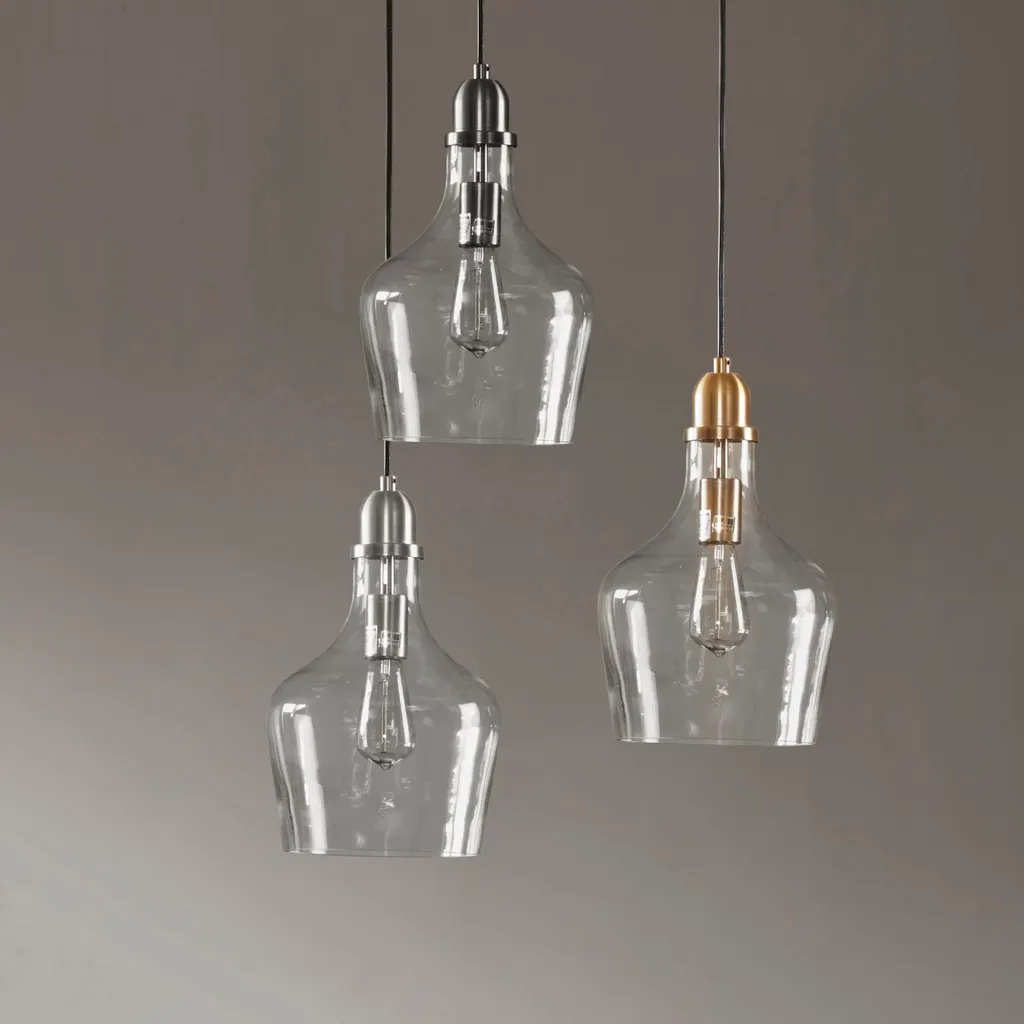 Modern Silver Clear Glass Pendant Light, 9 in, image 10 of 10