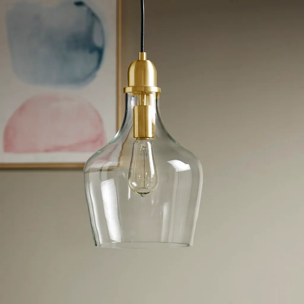 Modern Gold Clear Glass Pendant Light, 9 in