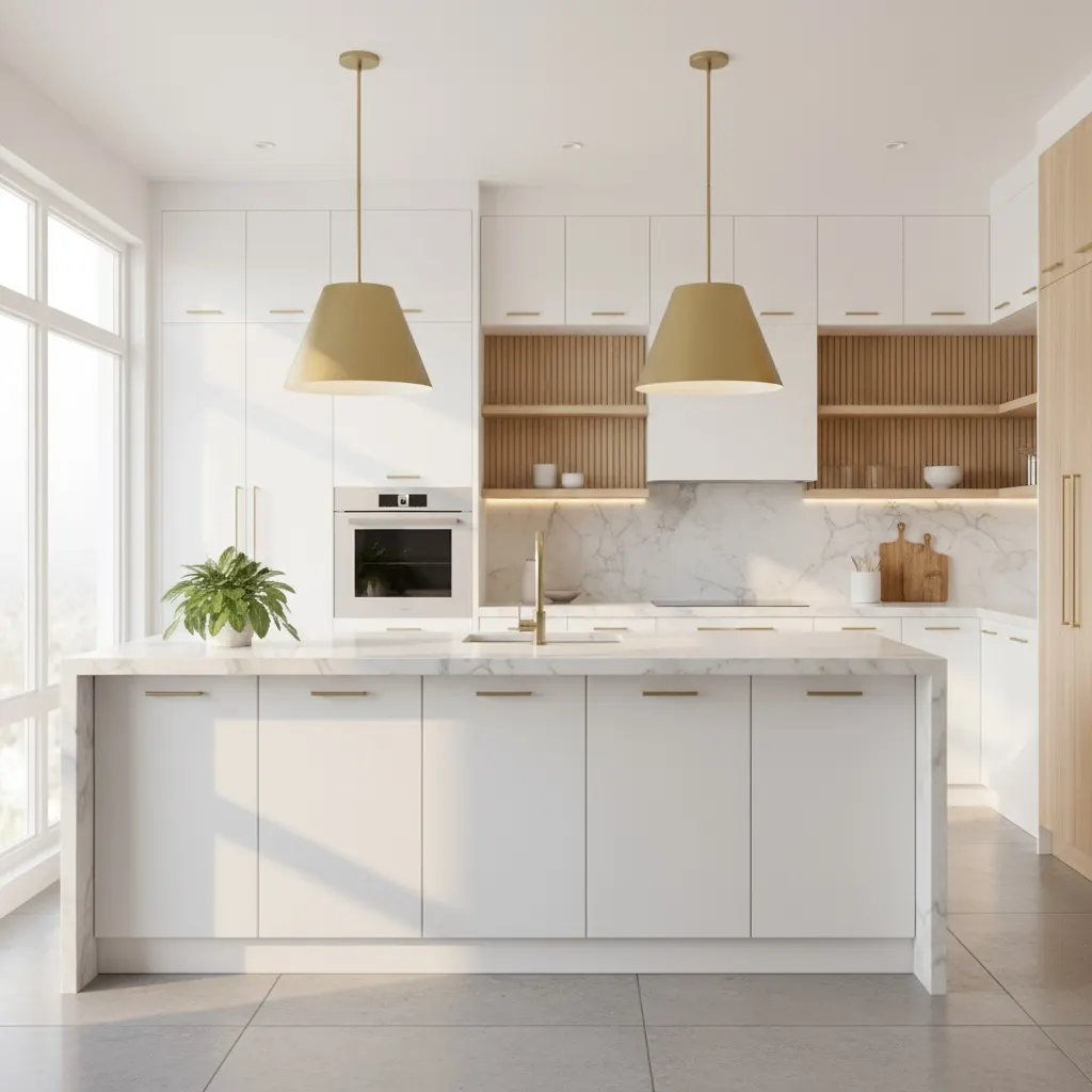 Modern Farmhouse Gold Pendant Light, 16 in · Integrated LED