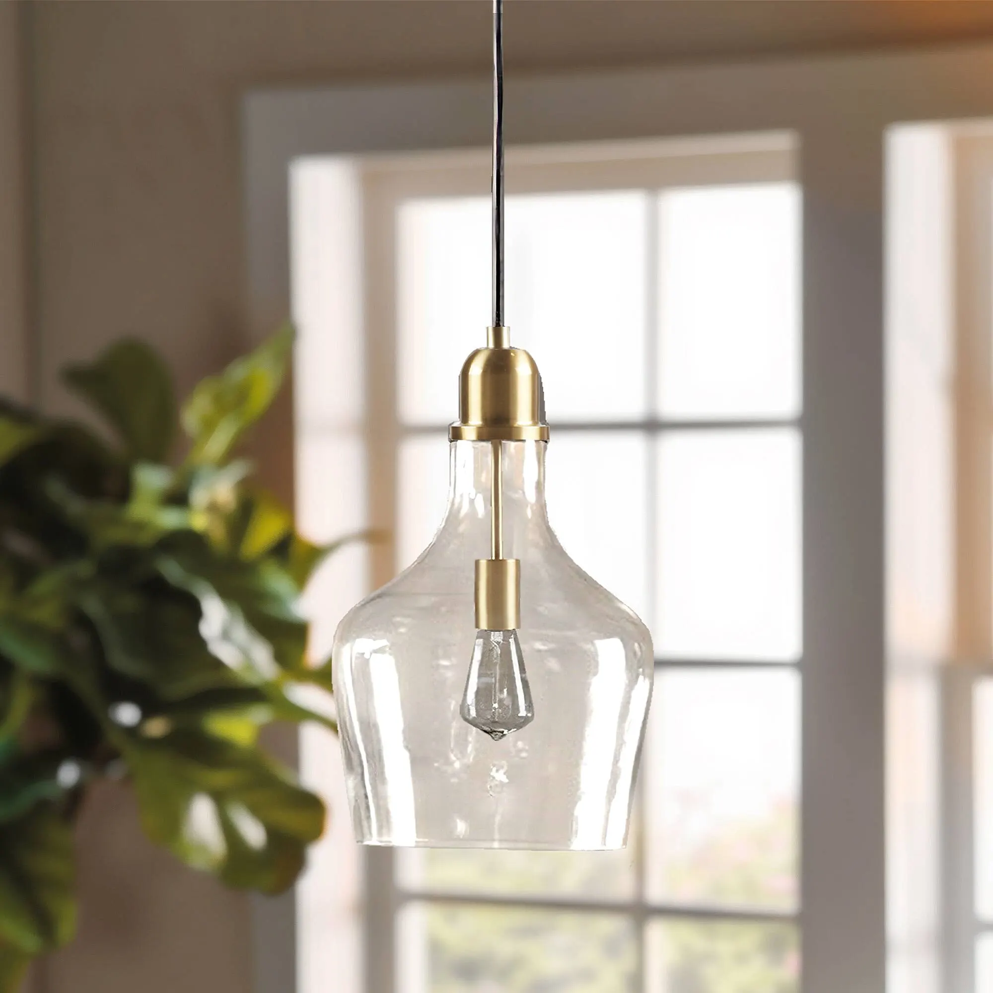 Modern Gold Clear Glass Pendant Light, 13 in