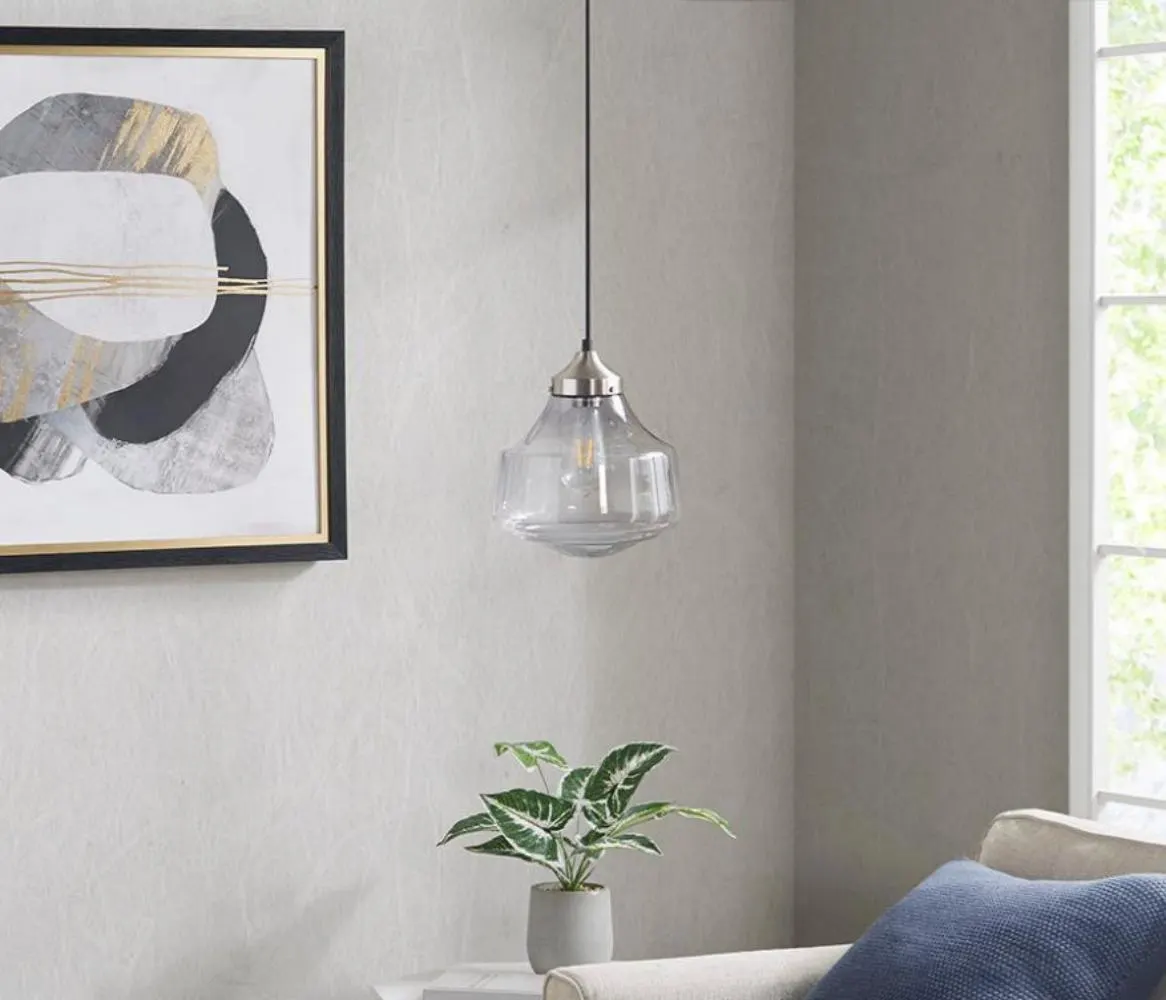 Modern Silver Clear Glass Pendant Light, 9.75 in