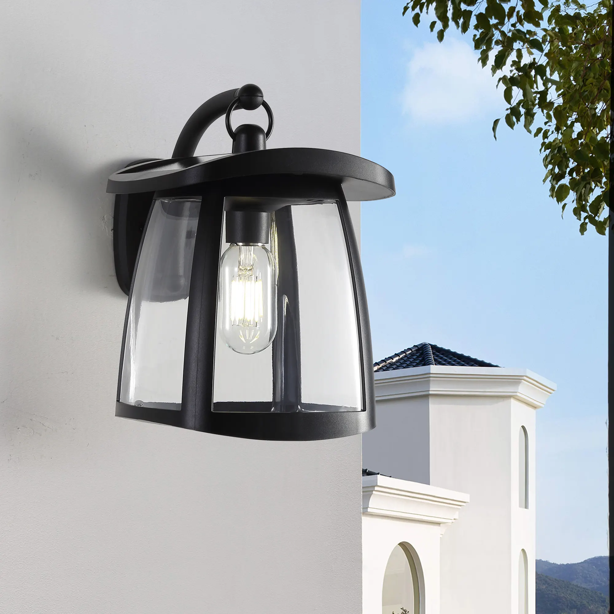Black Outdoor Wall Lantern, Solar, image 2 of 5
