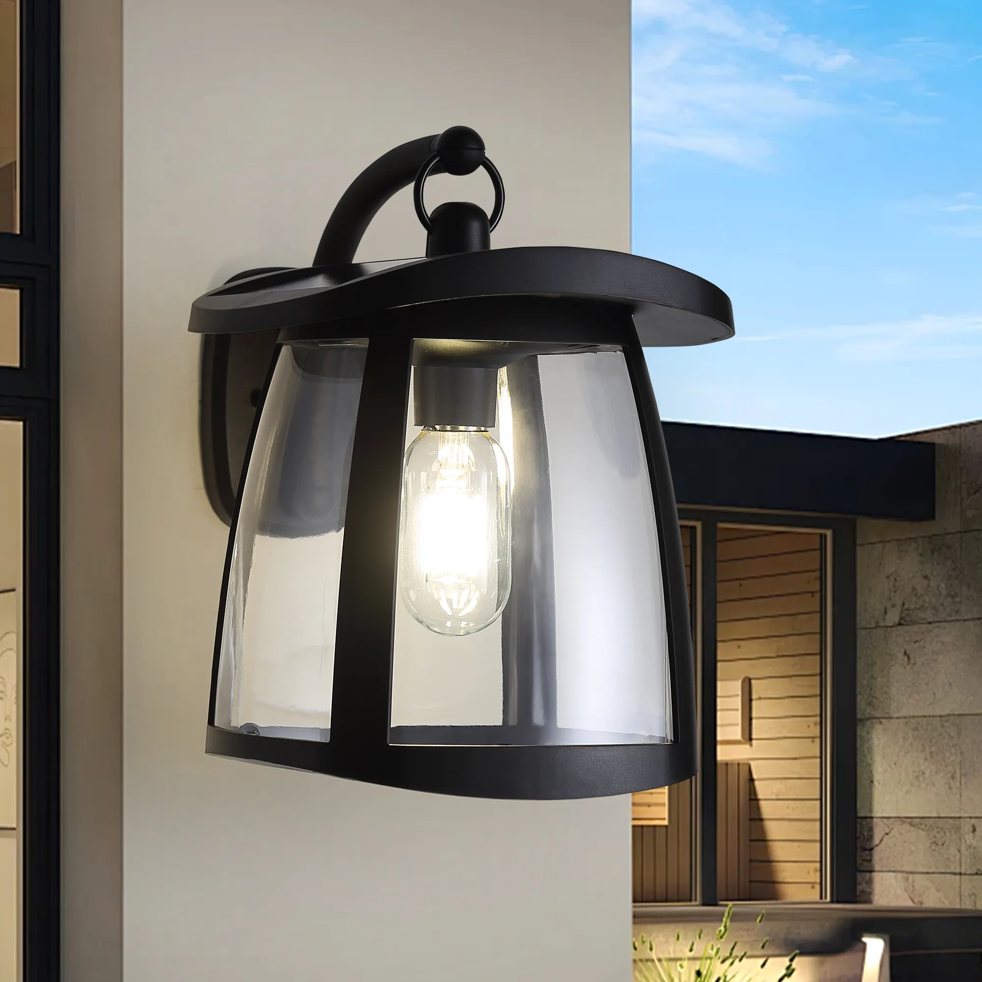Black Outdoor Wall Lantern, Solar