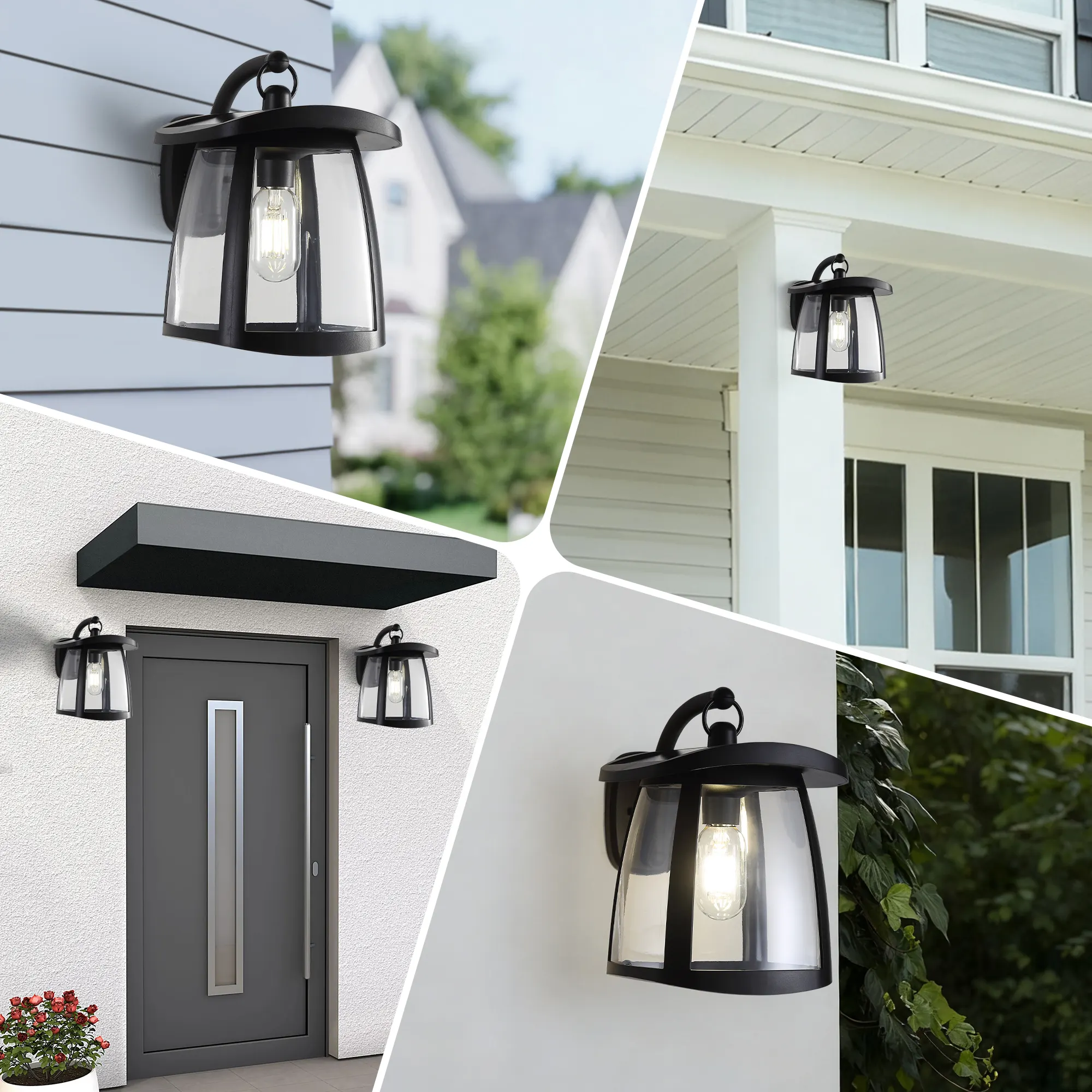 Black Outdoor Wall Lantern, Solar, image 3 of 5
