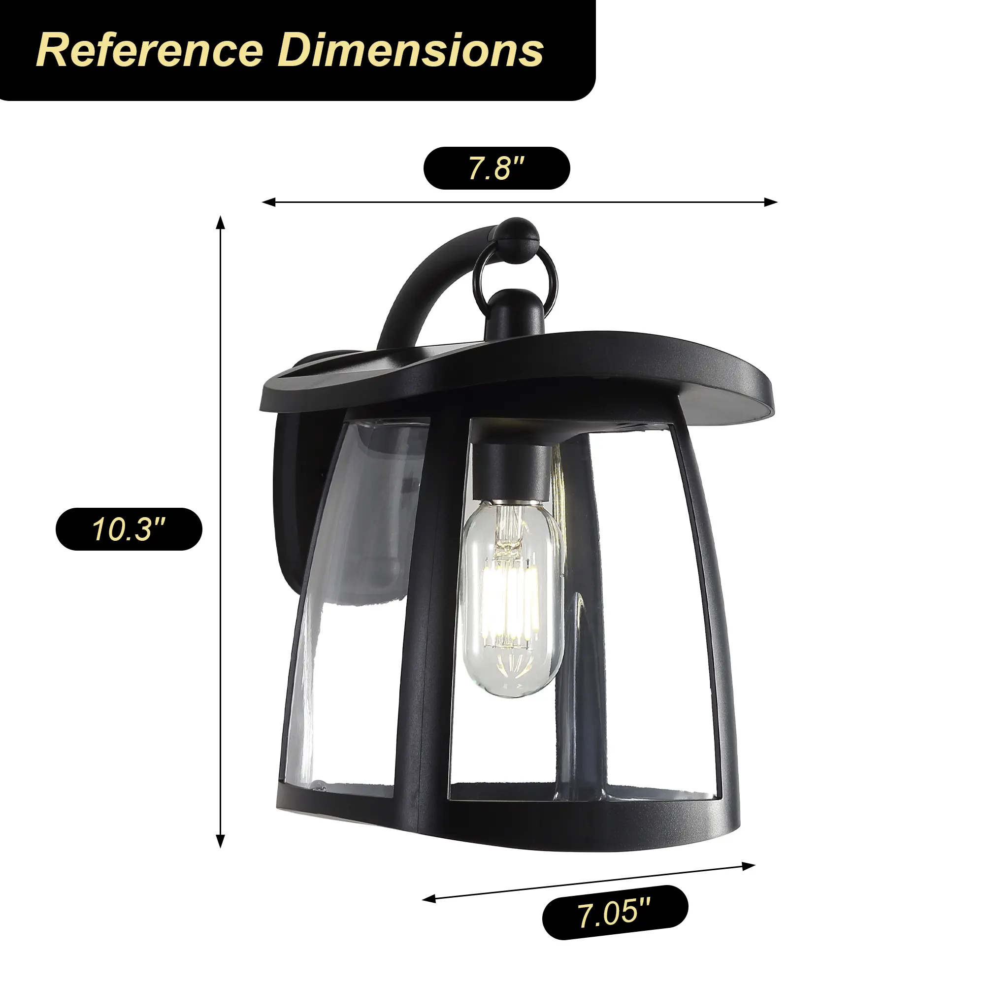 Black Outdoor Wall Lantern, Solar, image 5 of 5