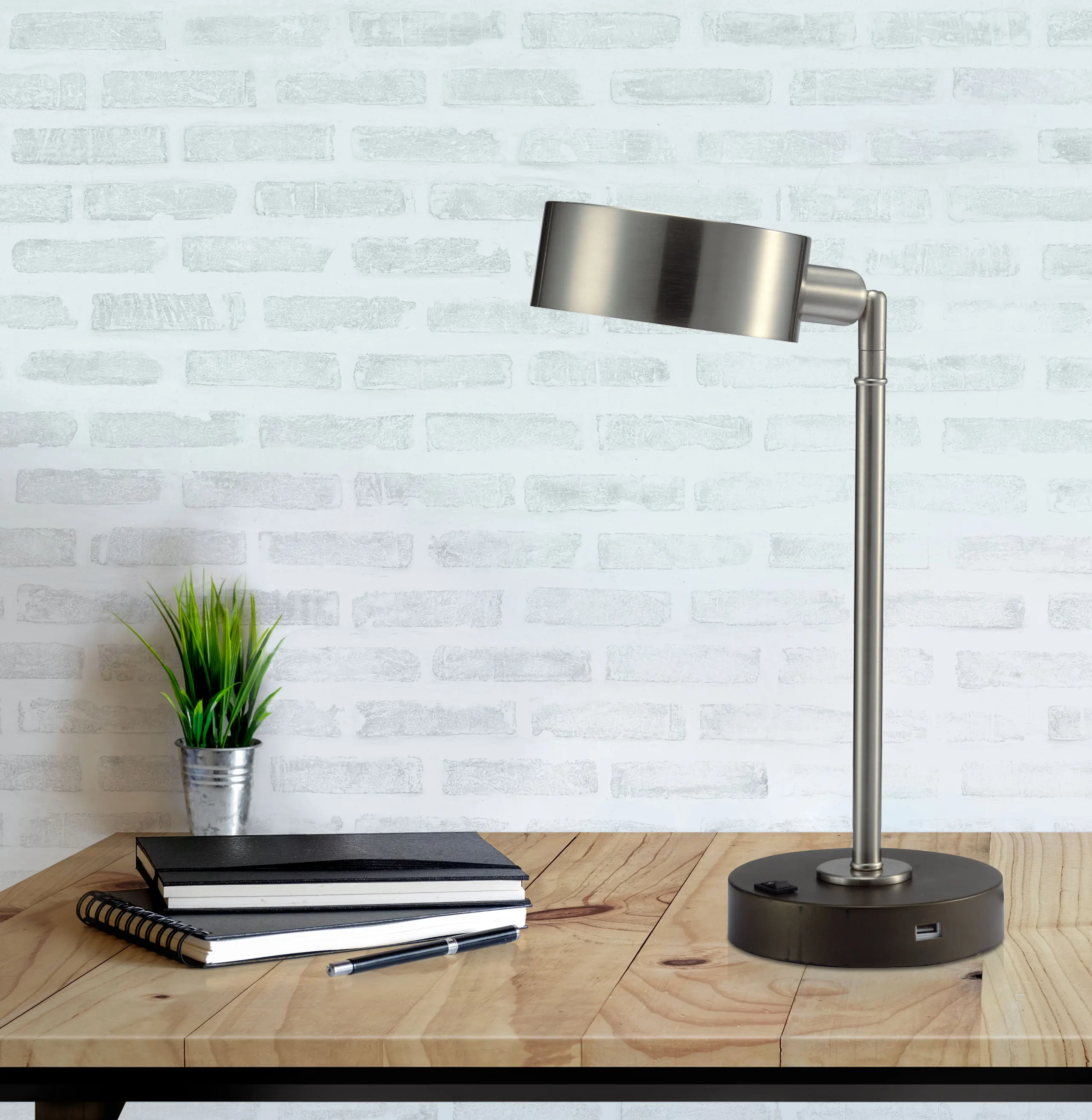 Brushed Nickel Desk Lamp, 15 in