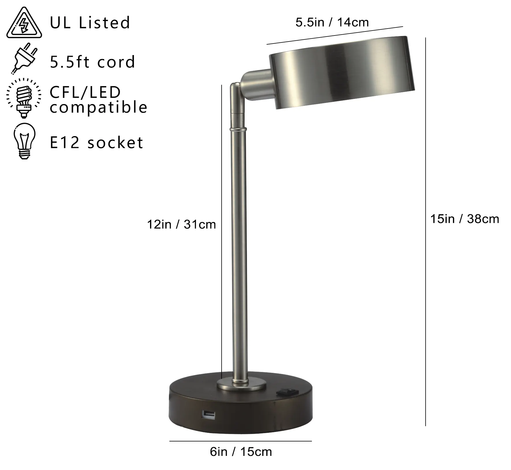 Brushed Nickel Desk Lamp, 15 in, image 2 of 5