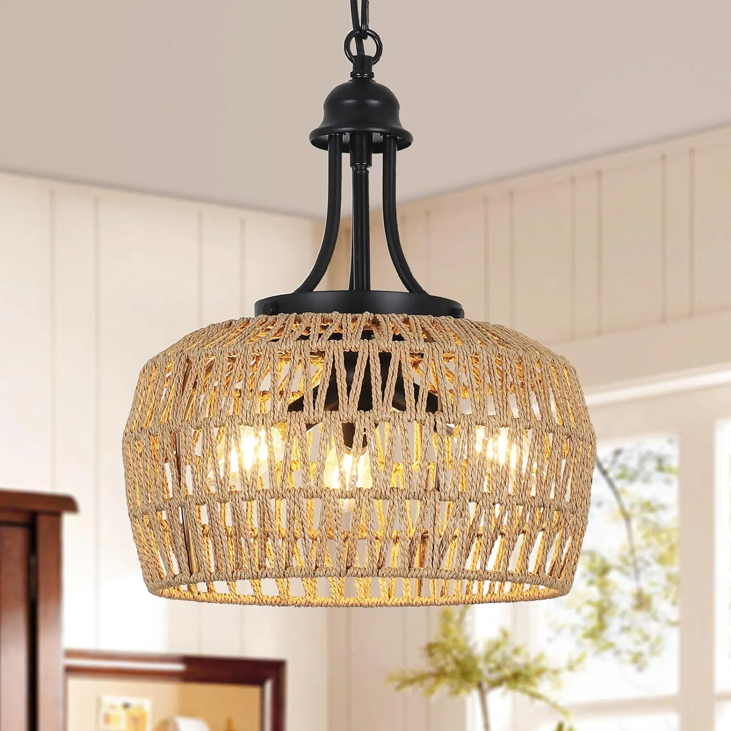 Boho Rattan 3-Light Chandelier