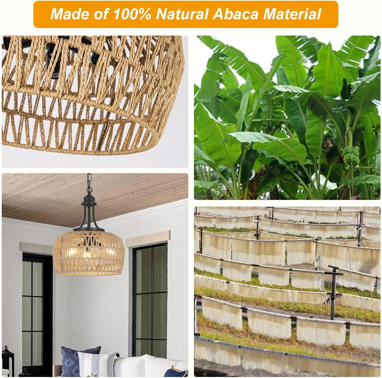 Boho Rattan 3-Light Chandelier, image 8 of 8