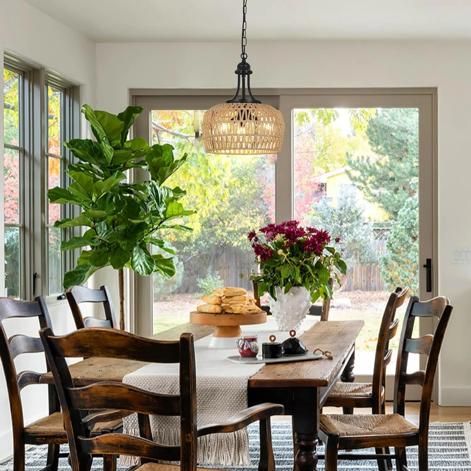Boho Rattan 3-Light Chandelier, image 4 of 8