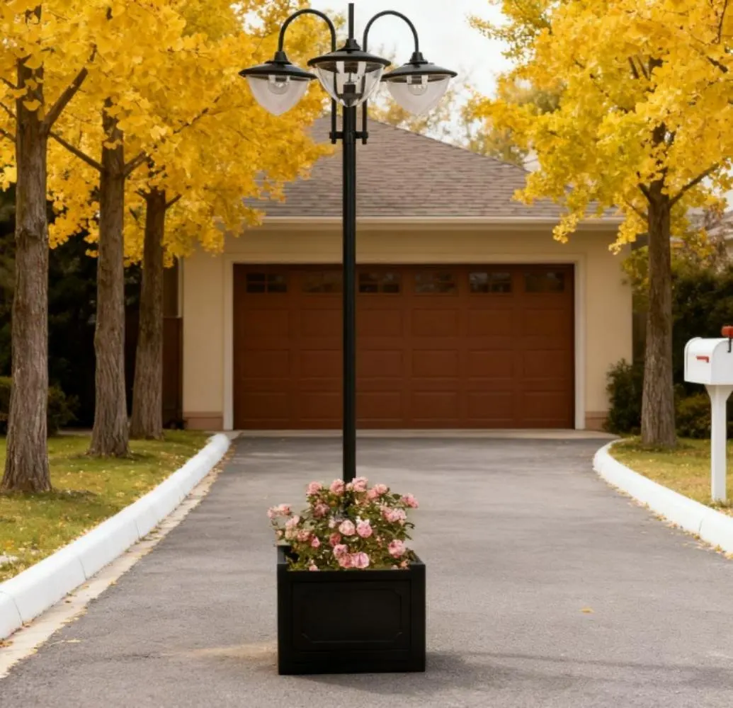 Black 3-Light Post Light, Solar