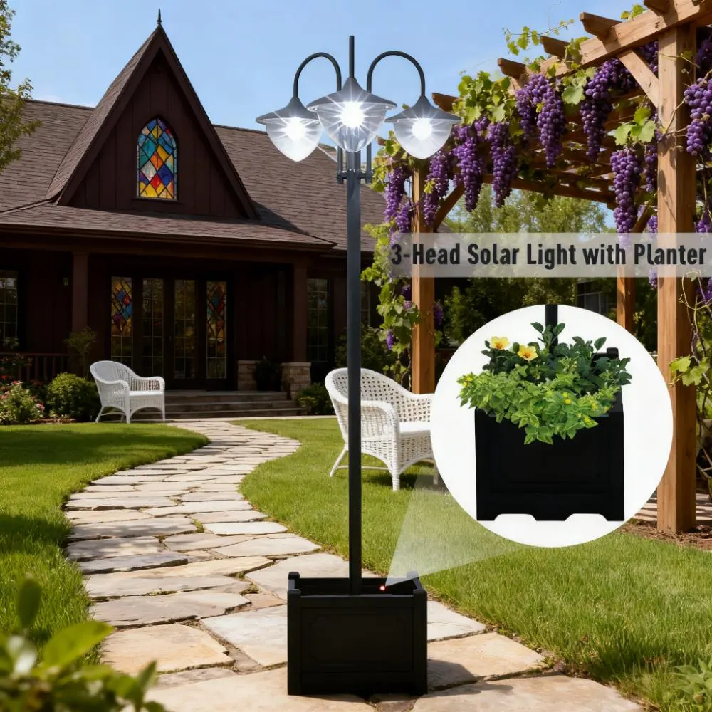 Black 3-Light Post Light, Solar, image 4 of 7