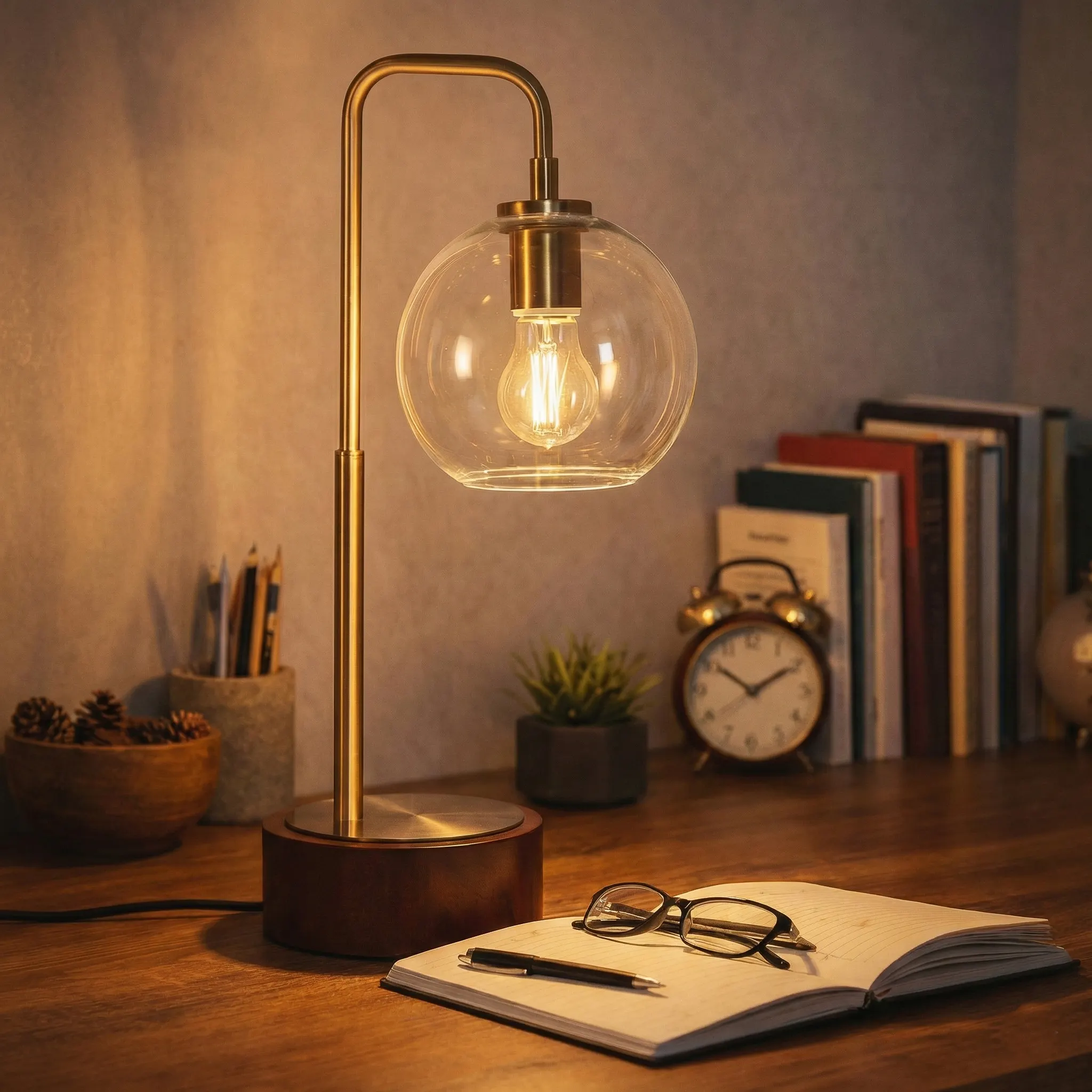 Modern Clear Glass Desk Lamp, 21 in