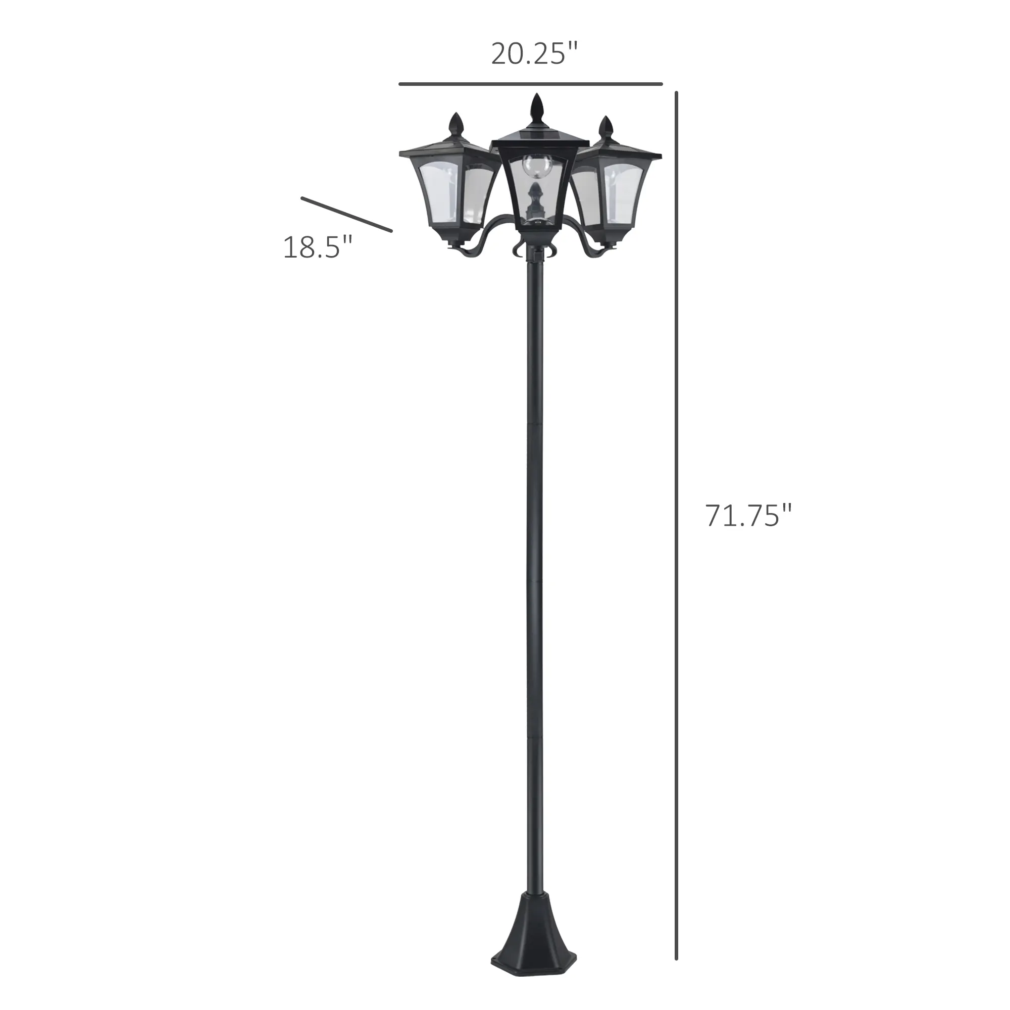 Black 3-Light Post Light, 72 in · Solar, image 4 of 4