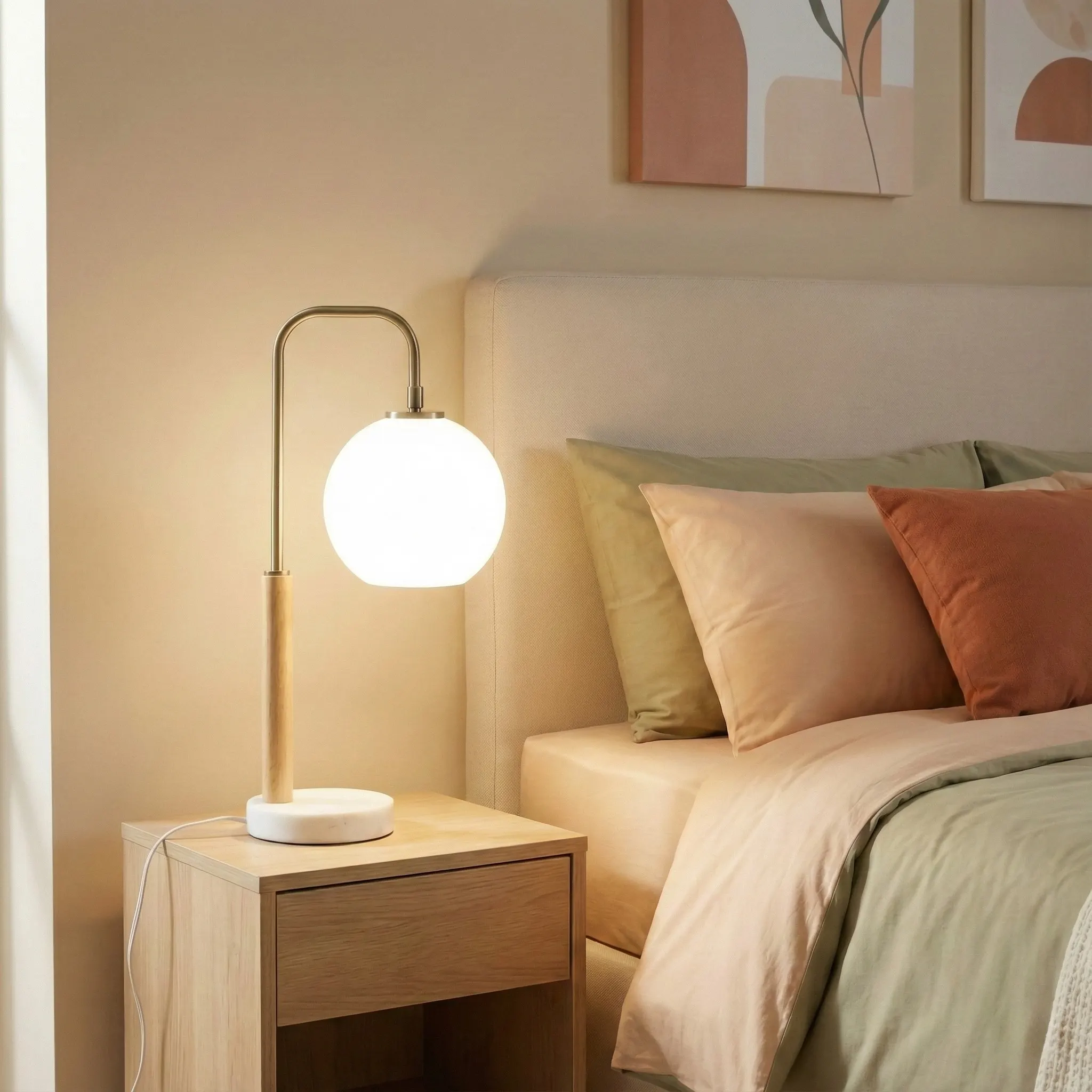 Modern White Glass Desk Lamp, 23 in