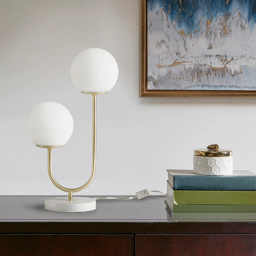 Gold 2-Light Glass Desk Lamp