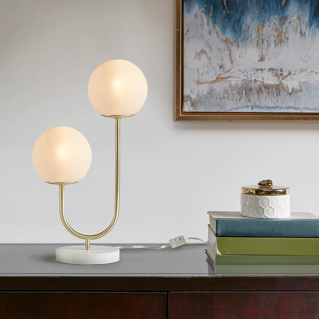 Gold 2-Light Glass Desk Lamp, image 2 of 4