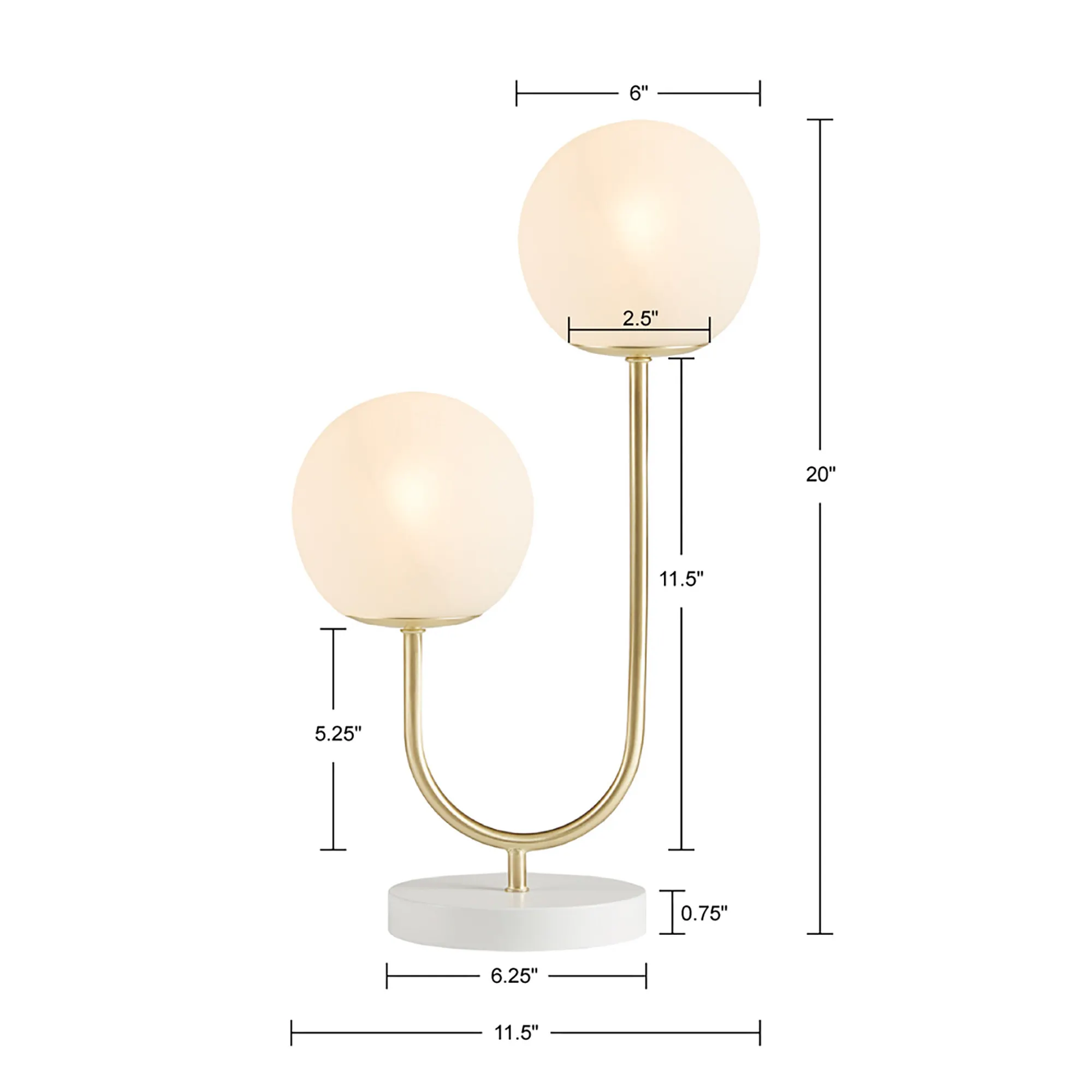 Gold 2-Light Glass Desk Lamp, image 3 of 4