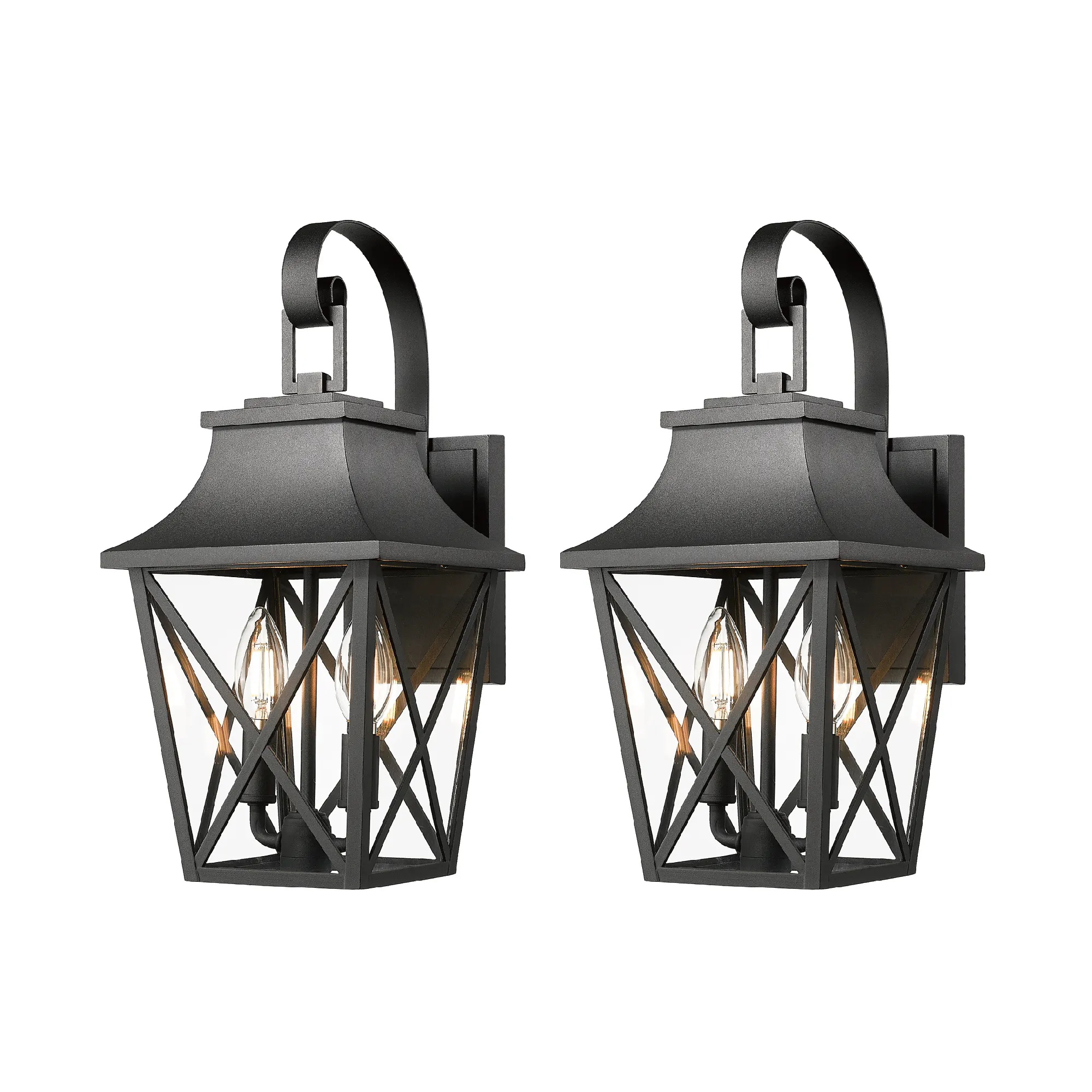 Modern Matte Black 2-Light Outdoor Wall Lantern (2-Pack), image 7 of 13
