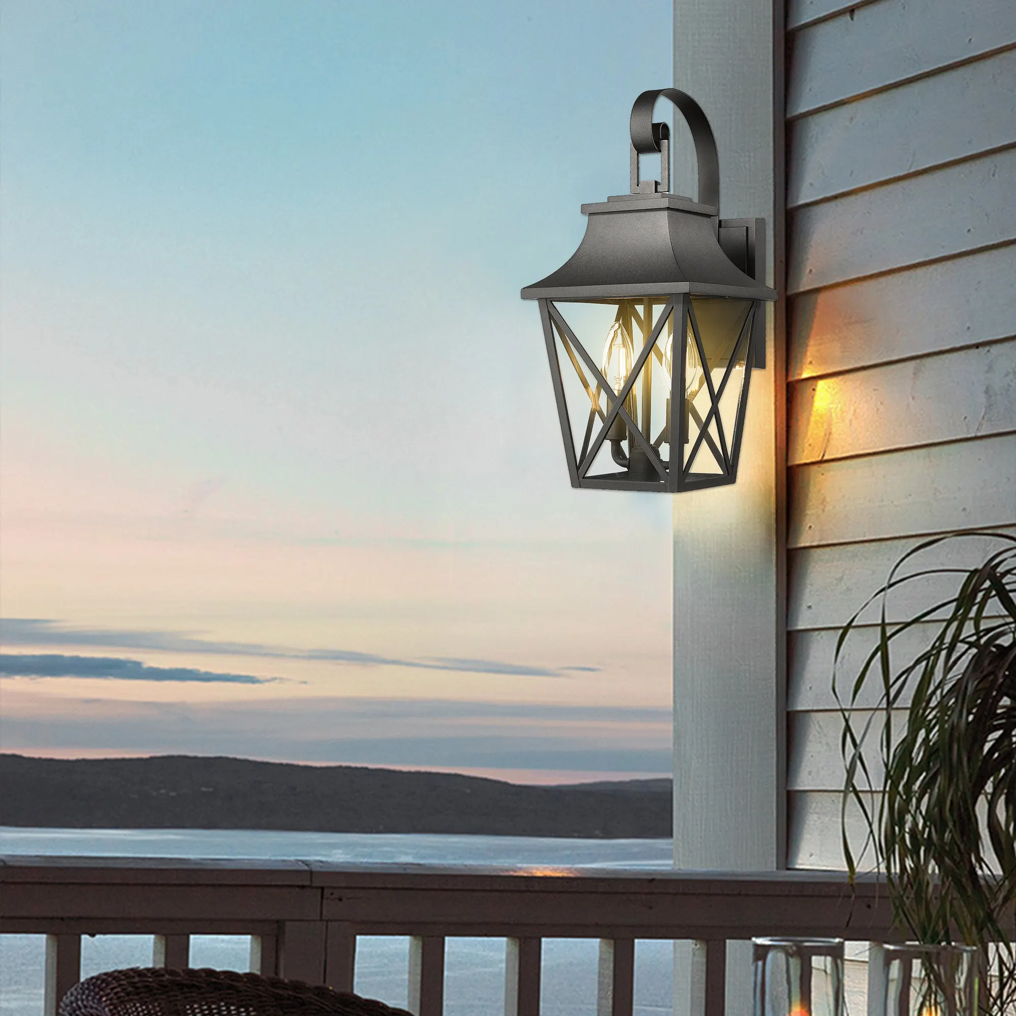 Modern Matte Black 2-Light Outdoor Wall Lantern (2-Pack), image 5 of 13