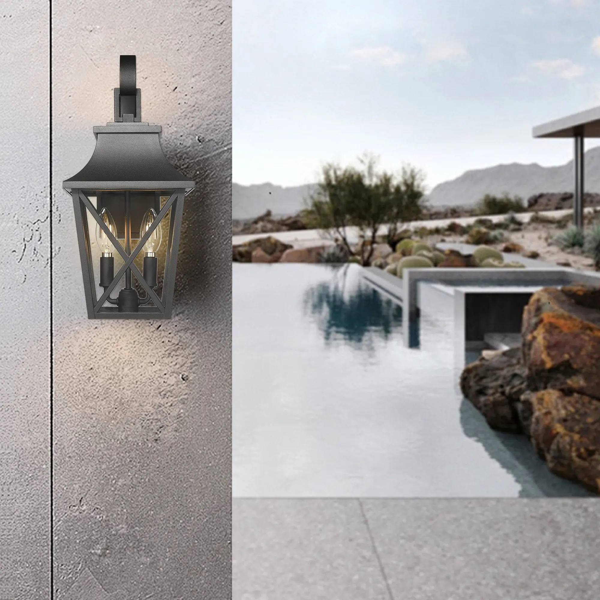 Modern Matte Black 2-Light Outdoor Wall Lantern (2-Pack), image 6 of 13