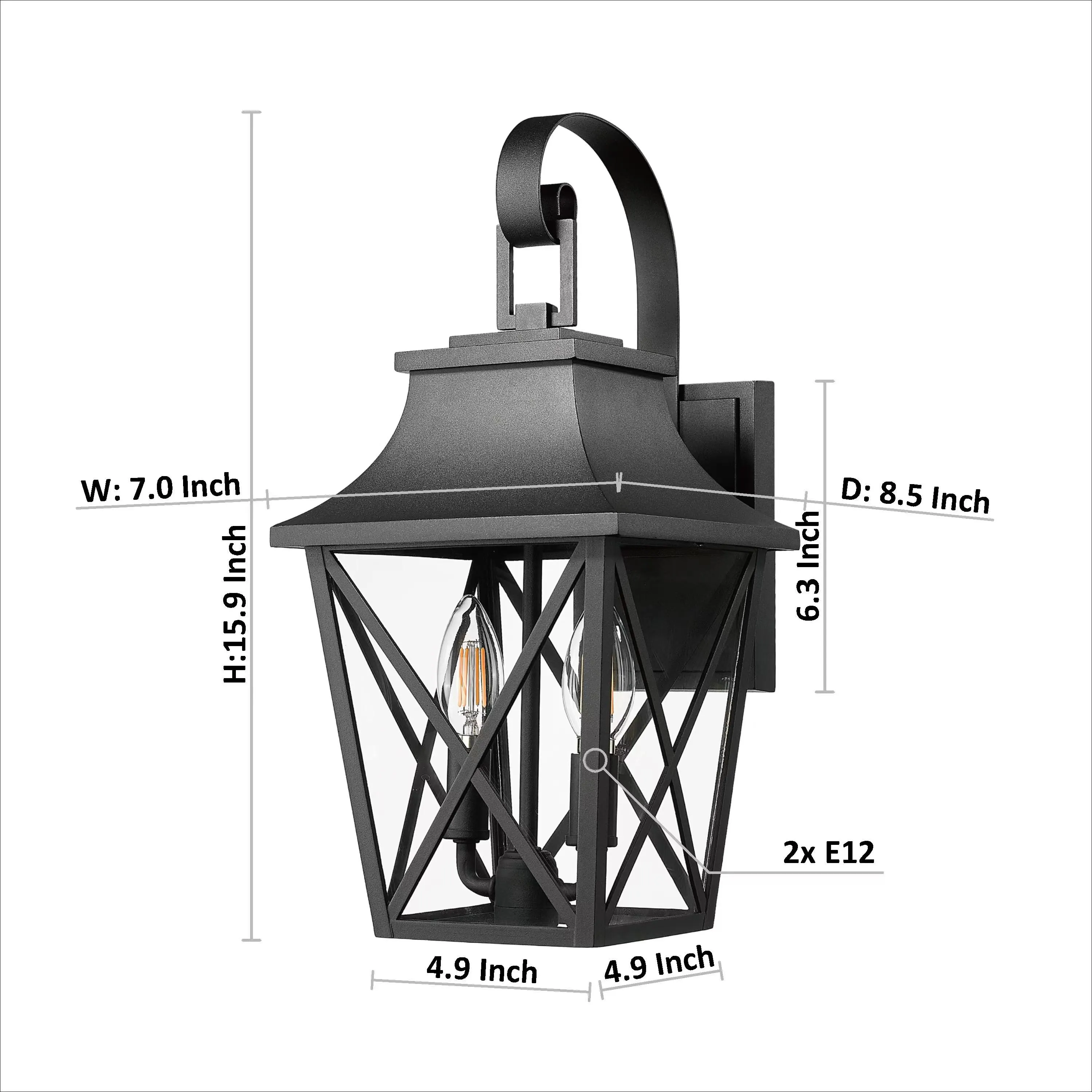 Modern Matte Black 2-Light Outdoor Wall Lantern (2-Pack), image 12 of 13